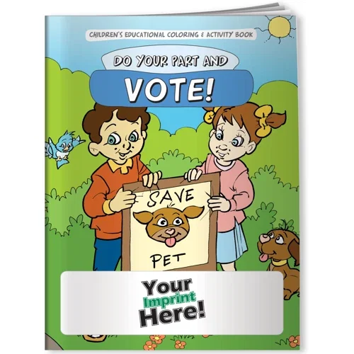 Do Your Part & Vote coloring book cover, civic-engagement promotional kids book