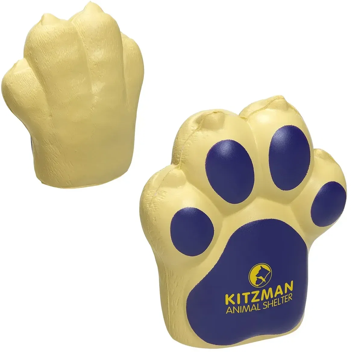 Custom dog paw-shaped promotional stress reliever squeeze toy for branded veterinary clinic giveaways
