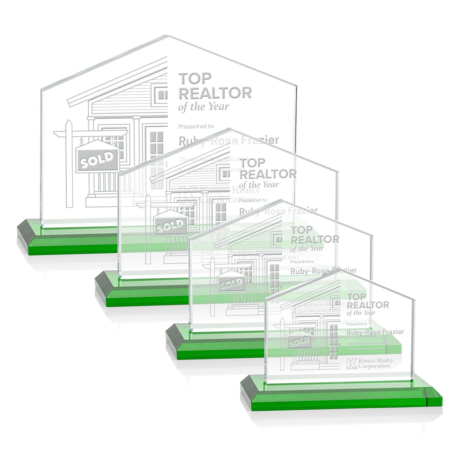 Custom Starfire Crystal Real Estate Award in Eight Base Colors for dealer and partner awards