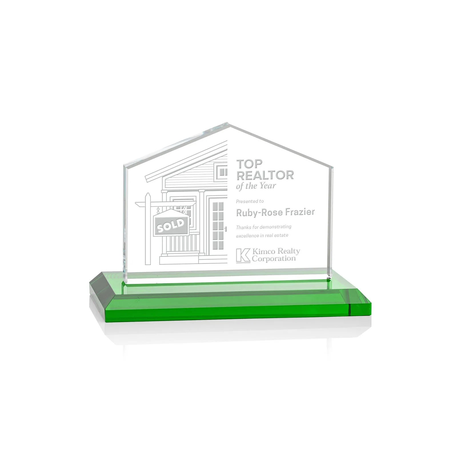 Custom Starfire Crystal Real Estate Award in Eight Base Colors for company anniversary events