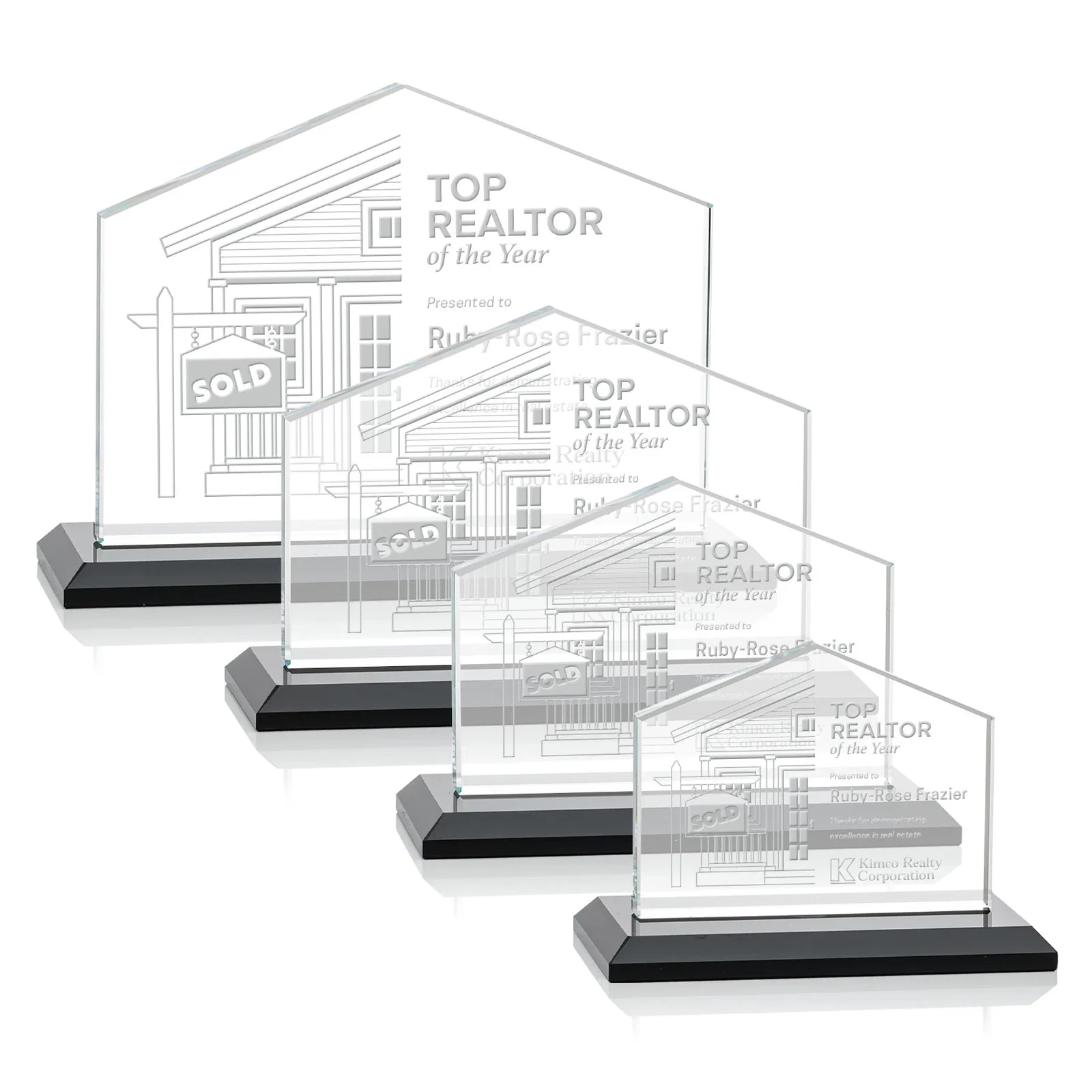 Personalized Starfire Crystal Real Estate Award in Eight Base Colors for sales achievement awards