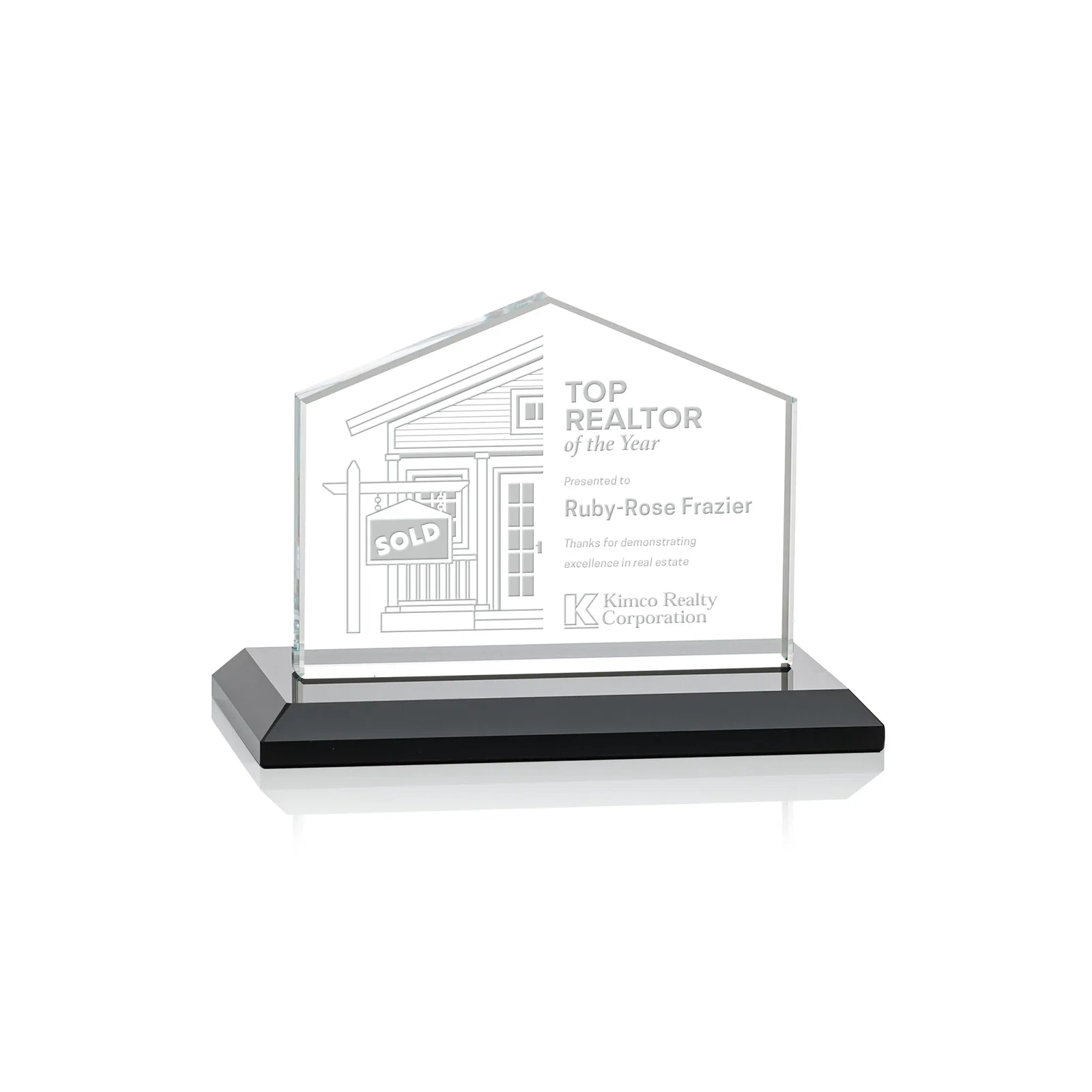 Personalized Starfire Crystal Real Estate Award in Eight Base Colors for retirement presentations