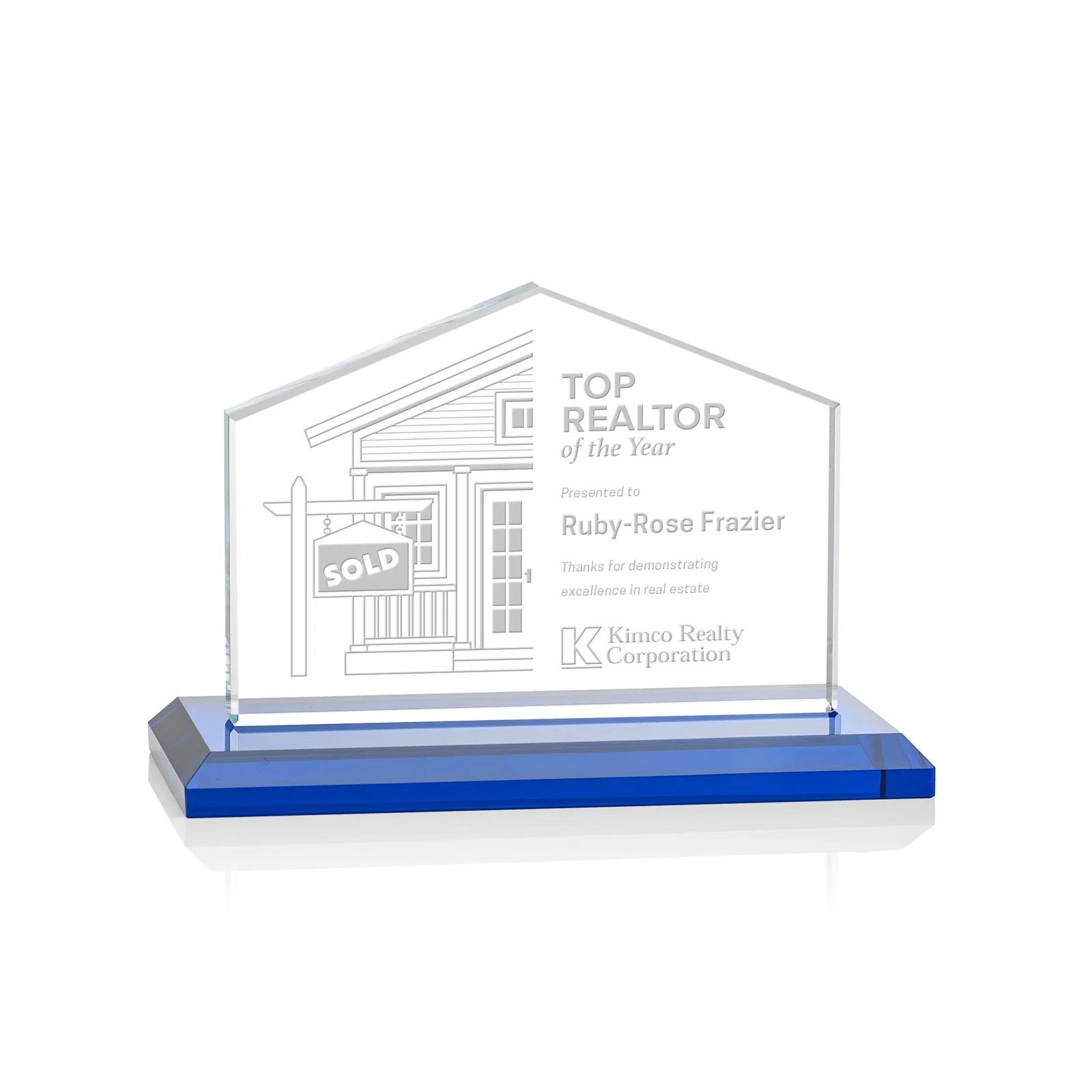 Personalized Starfire Crystal Real Estate Award in Eight Base Colors for dealer and partner awards