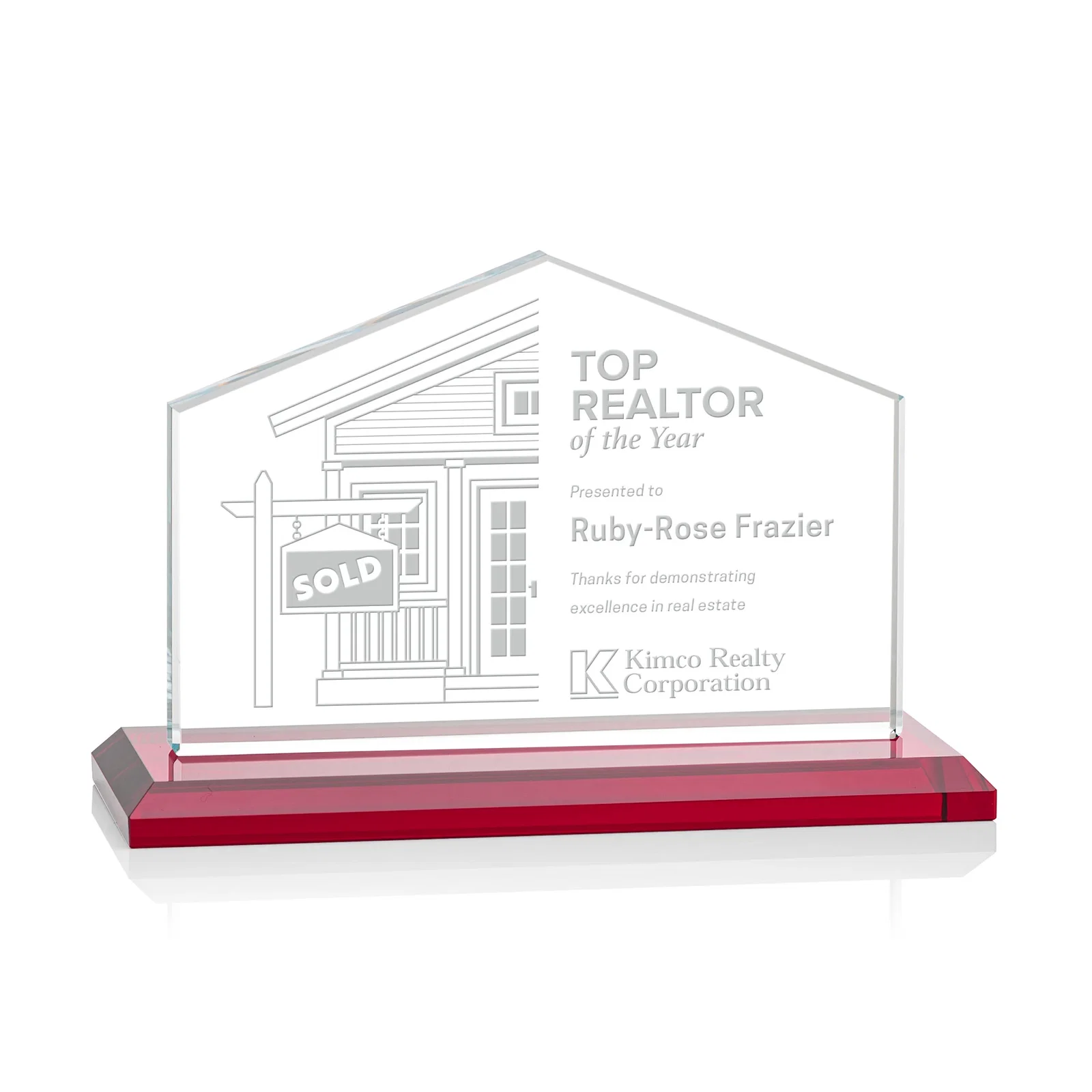 Promotional Starfire Crystal Real Estate Award in Eight Base Colors for retirement presentations