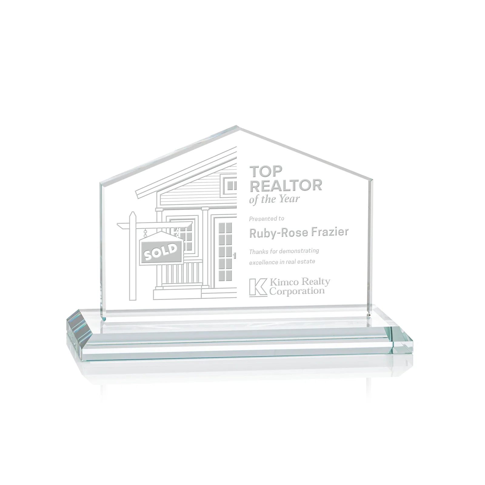 Custom Starfire Crystal Real Estate Award in Eight Base Colors for service anniversary gifts