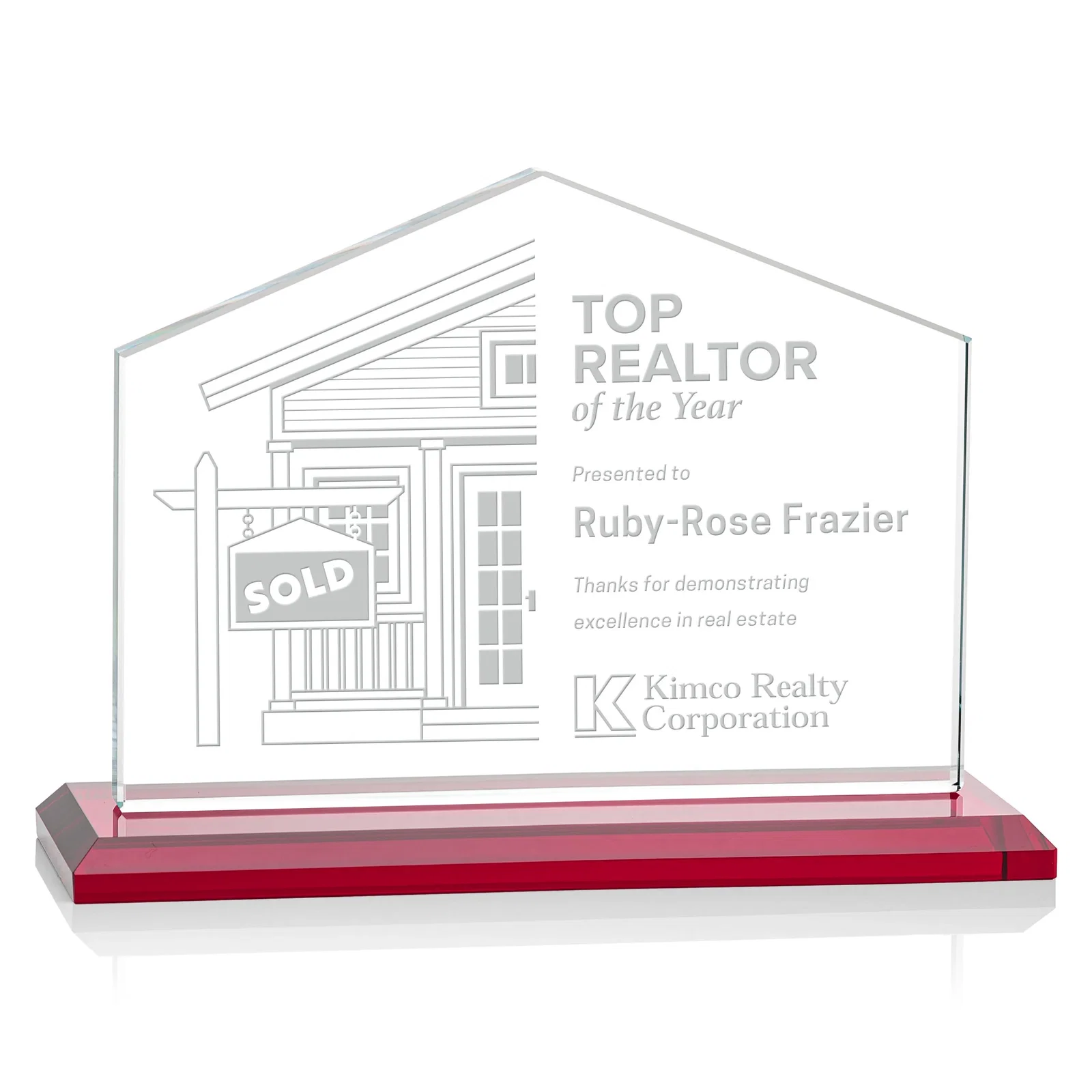 Promotional Starfire Crystal Real Estate Award in Eight Base Colors for team milestone celebrations