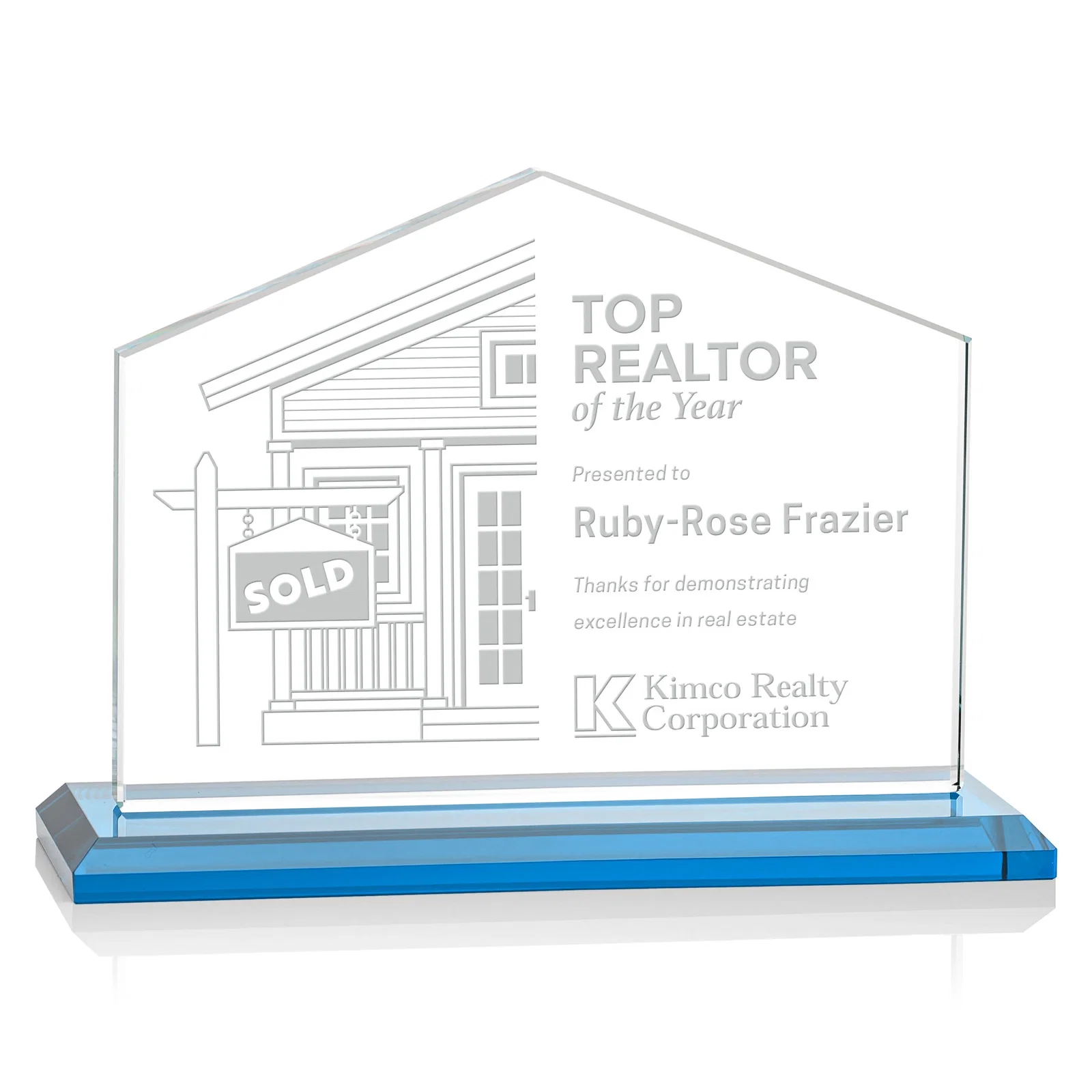 Promotional Starfire Crystal Real Estate Award in Eight Base Colors for dealer and partner awards