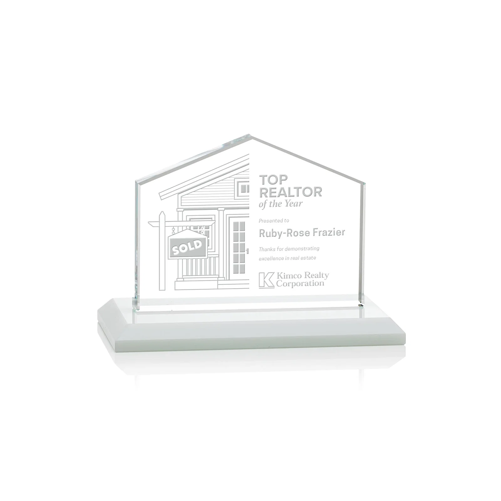Branded Starfire Crystal Real Estate Award in Eight Base Colors for employee recognition
