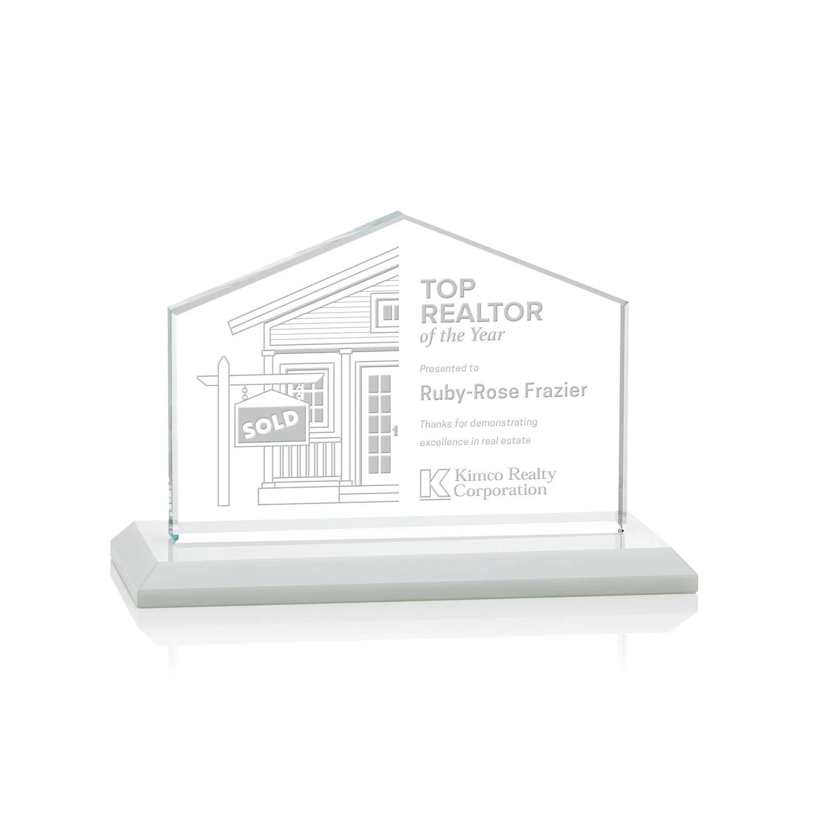 Branded Starfire Crystal Real Estate Award in Eight Base Colors for corporate award ceremonies