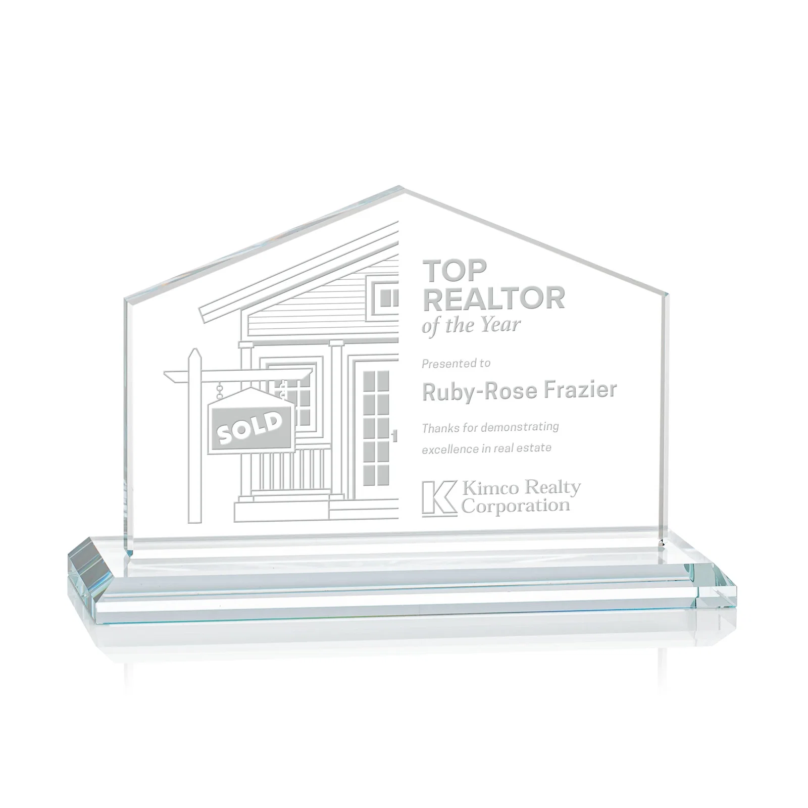 Custom Starfire Crystal Real Estate Award in Eight Base Colors for sales achievement awards