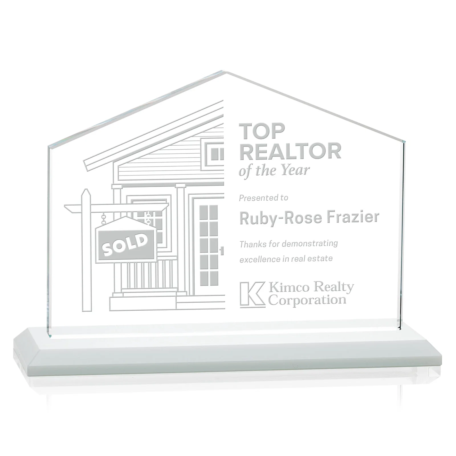 Branded Starfire Crystal Real Estate Award in Eight Base Colors for sales achievement awards