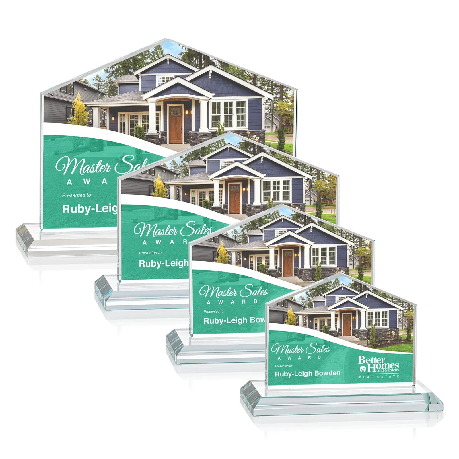 Branded Starfire Crystal Real Estate Award in Eight Base Colors for retirement presentations