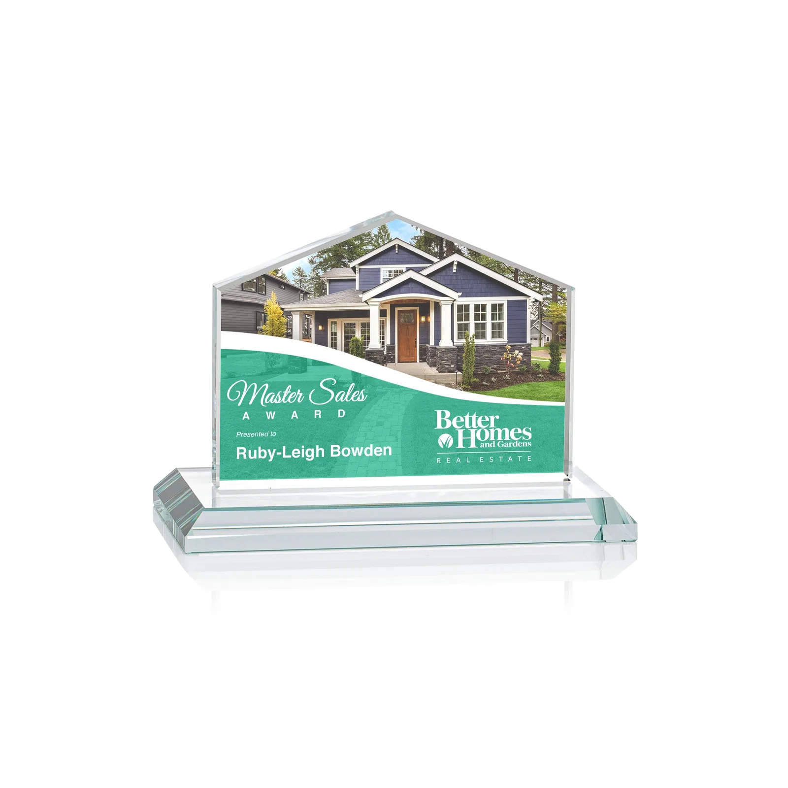 Branded Starfire Crystal Real Estate Award in Eight Base Colors for team milestone celebrations