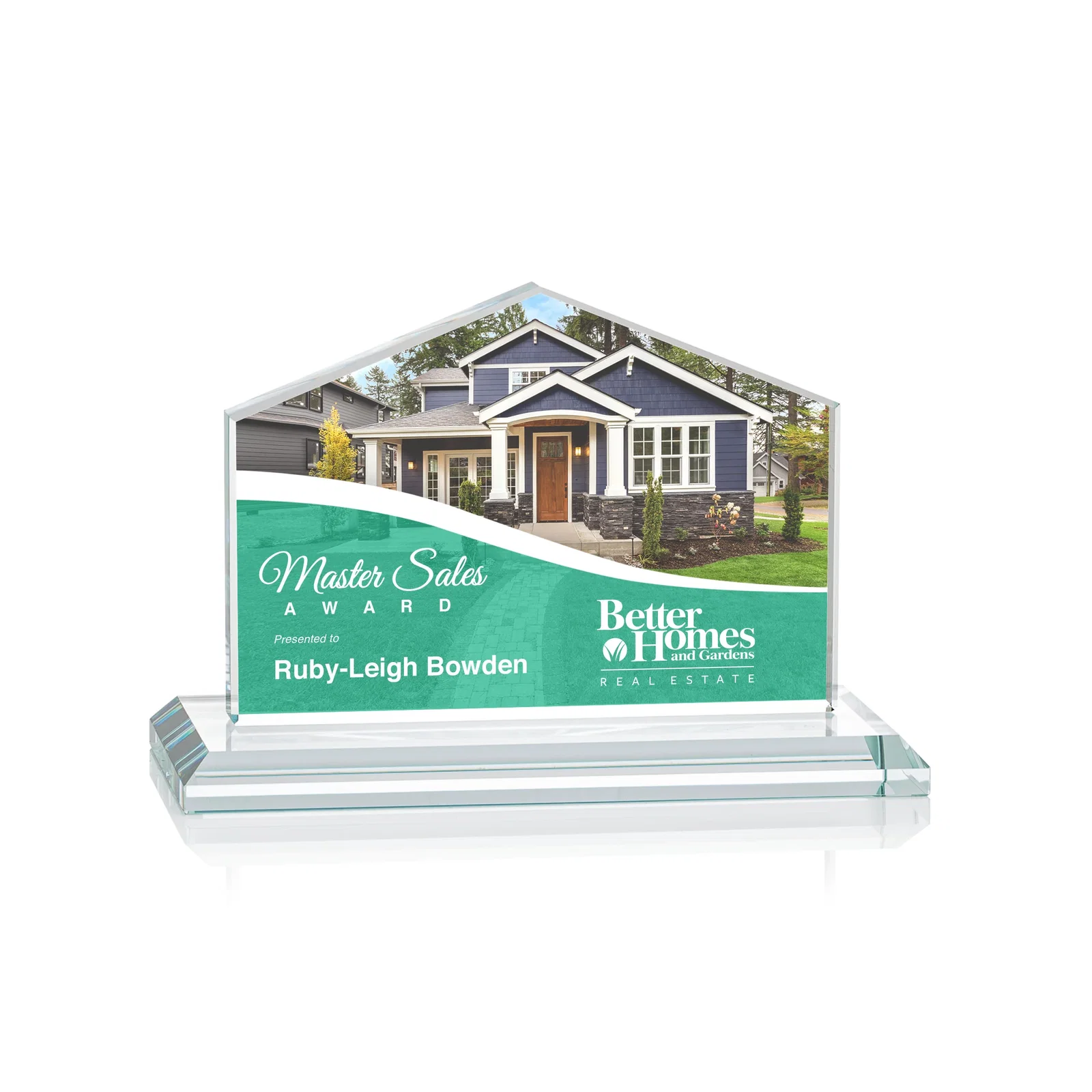 Branded Starfire Crystal Real Estate Award in Eight Base Colors for donor appreciation