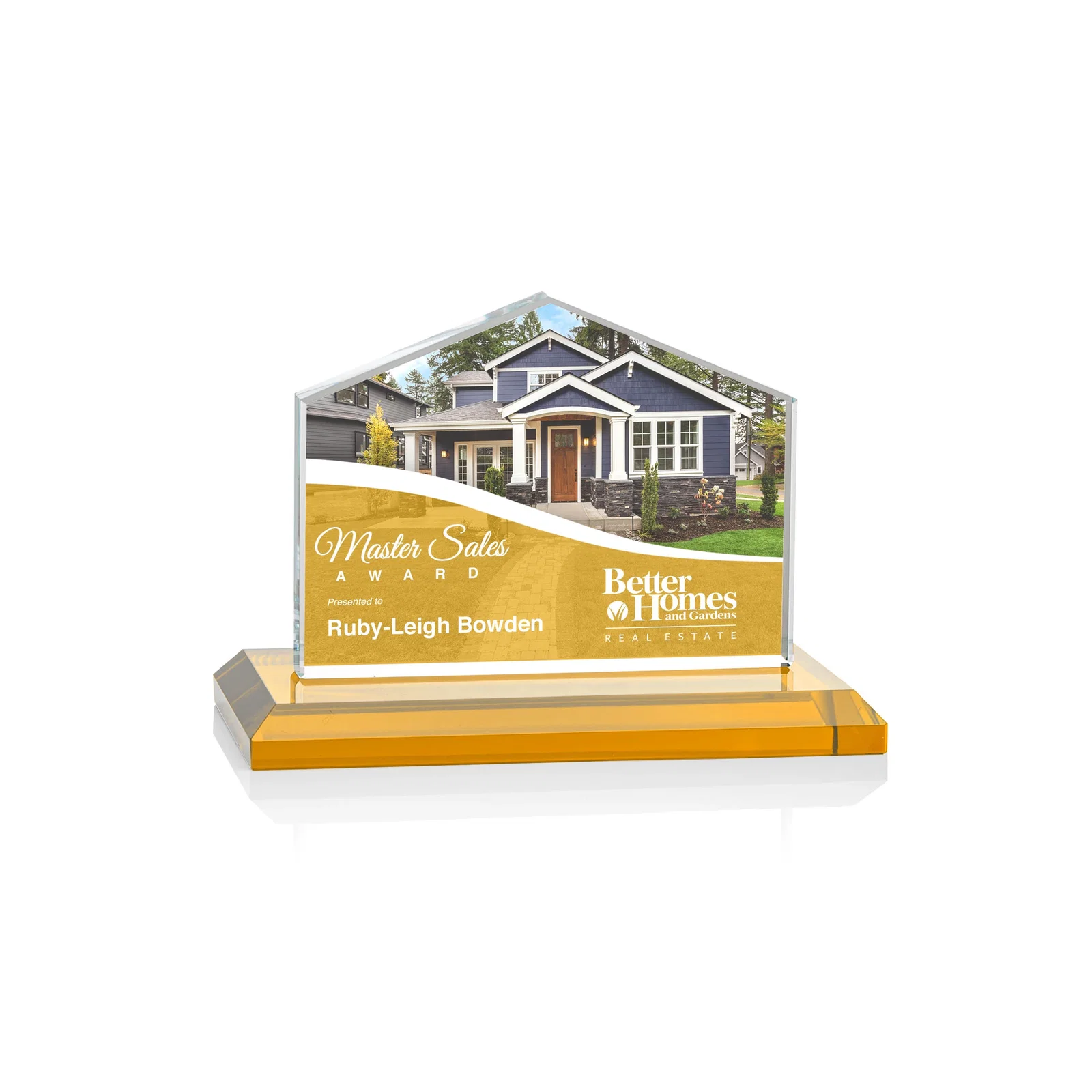 Branded Starfire Crystal Real Estate Award in Eight Base Colors for dealer and partner awards