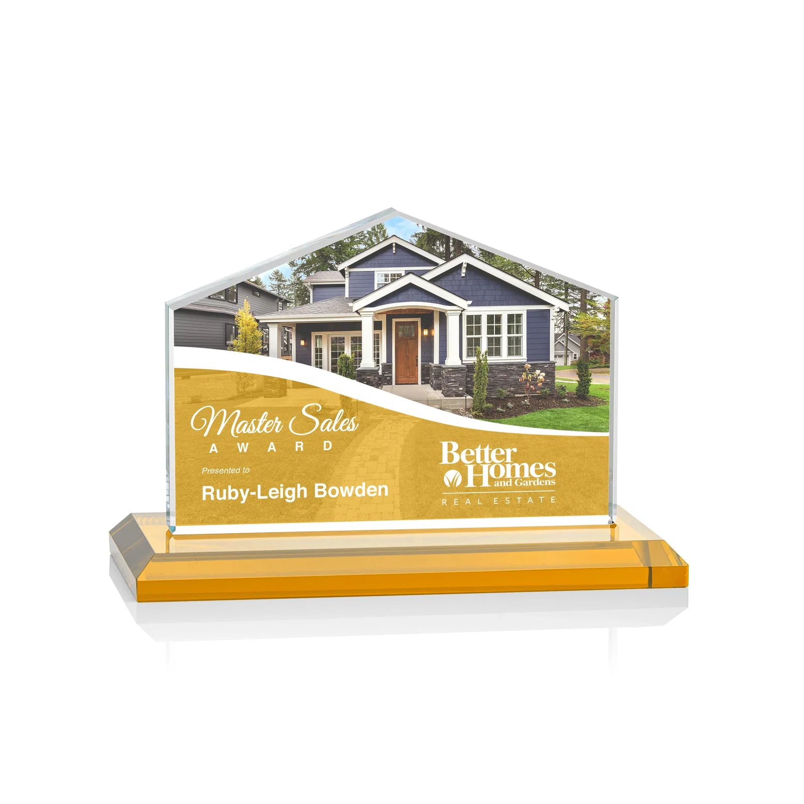 Branded Starfire Crystal Real Estate Award in Eight Base Colors for company anniversary events