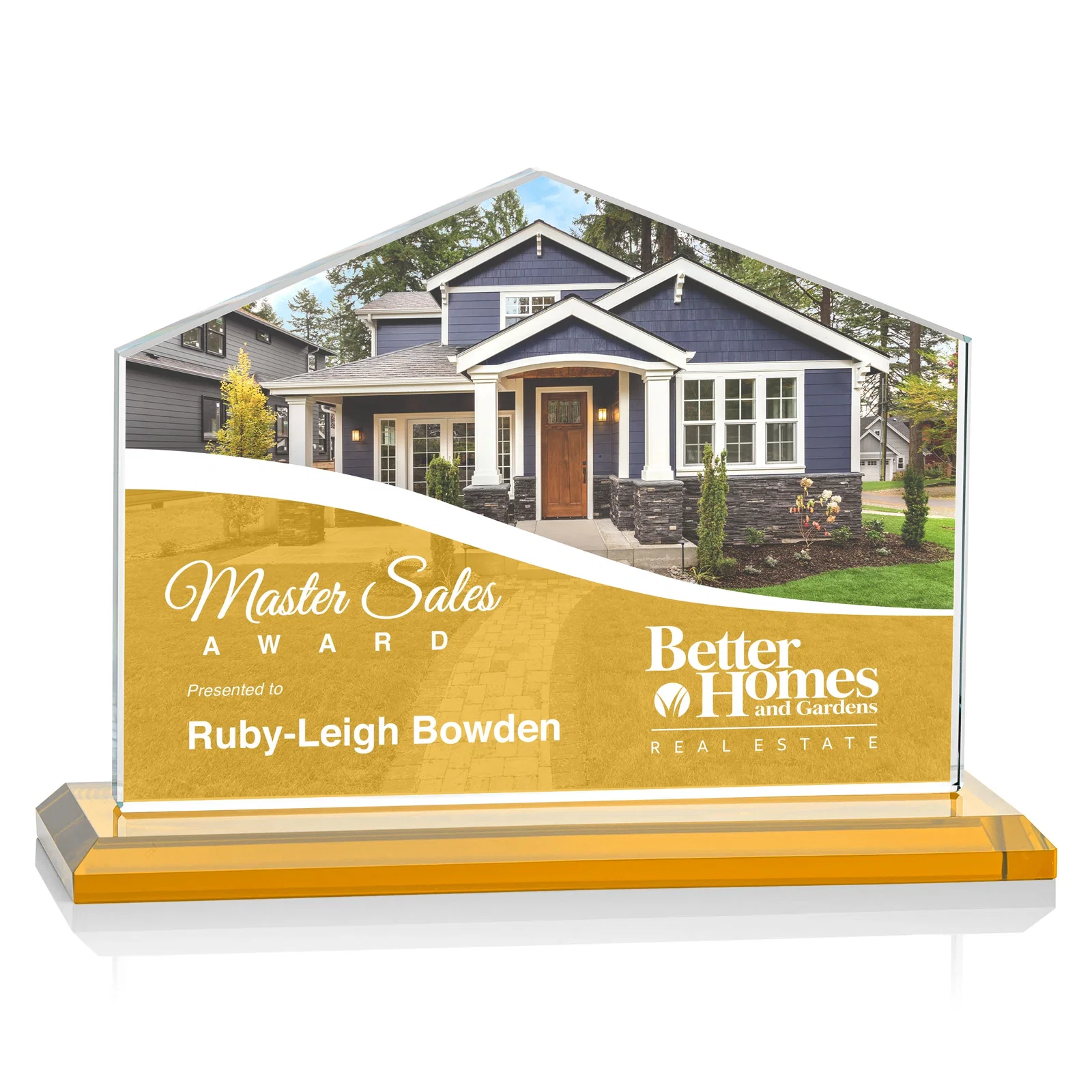 Custom printed Starfire Crystal Real Estate Award in Eight Base Colors for corporate award ceremonies