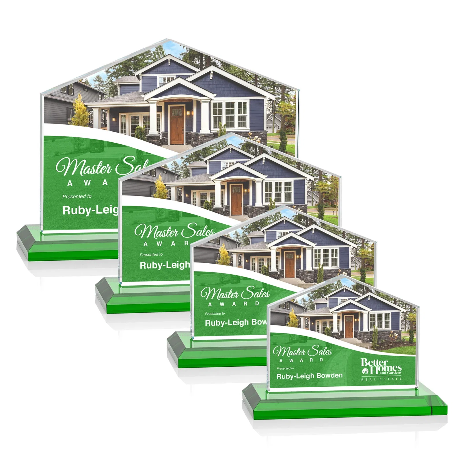 Custom printed Starfire Crystal Real Estate Award in Eight Base Colors for service anniversary gifts