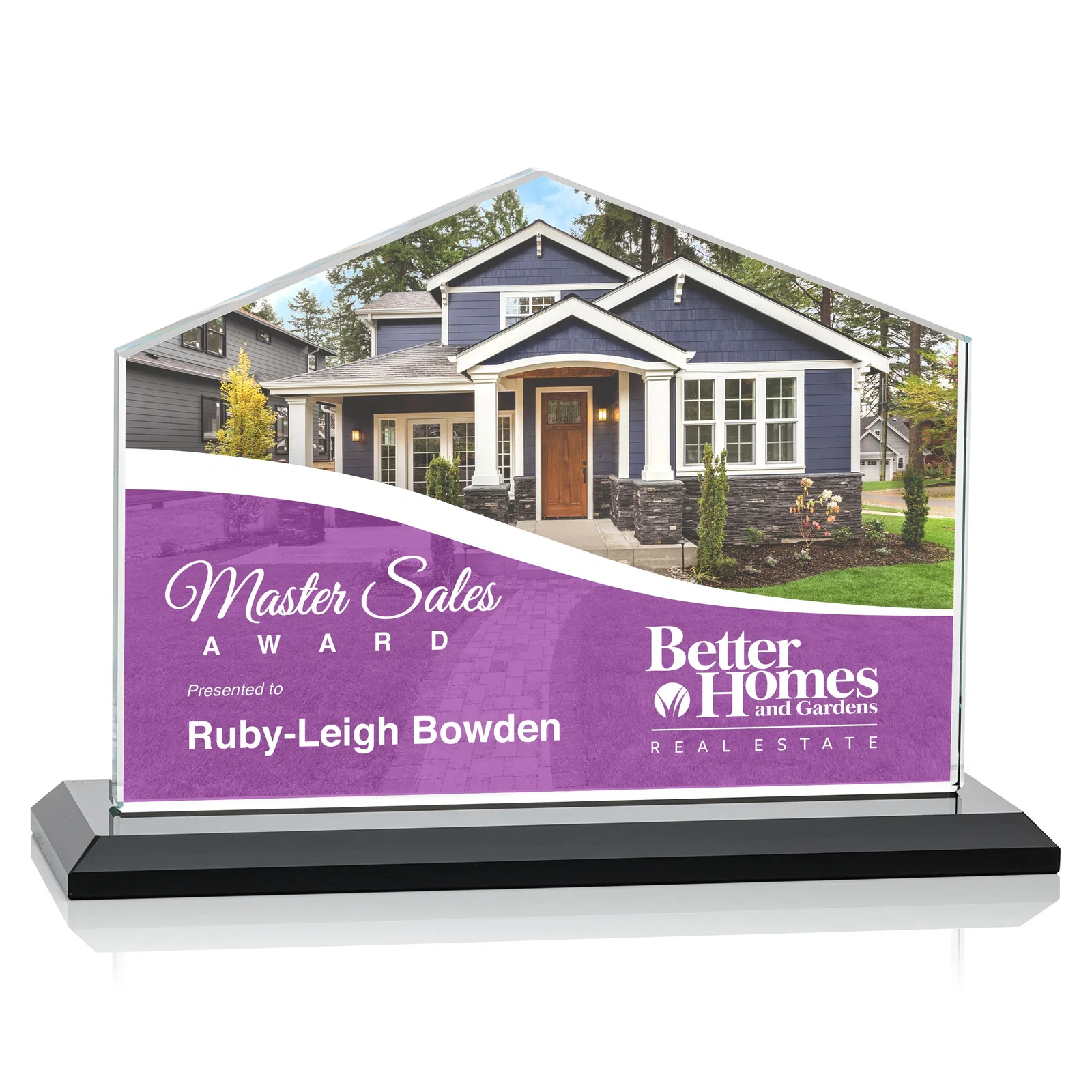 Customized Starfire Crystal Real Estate Award in Eight Base Colors for employee recognition