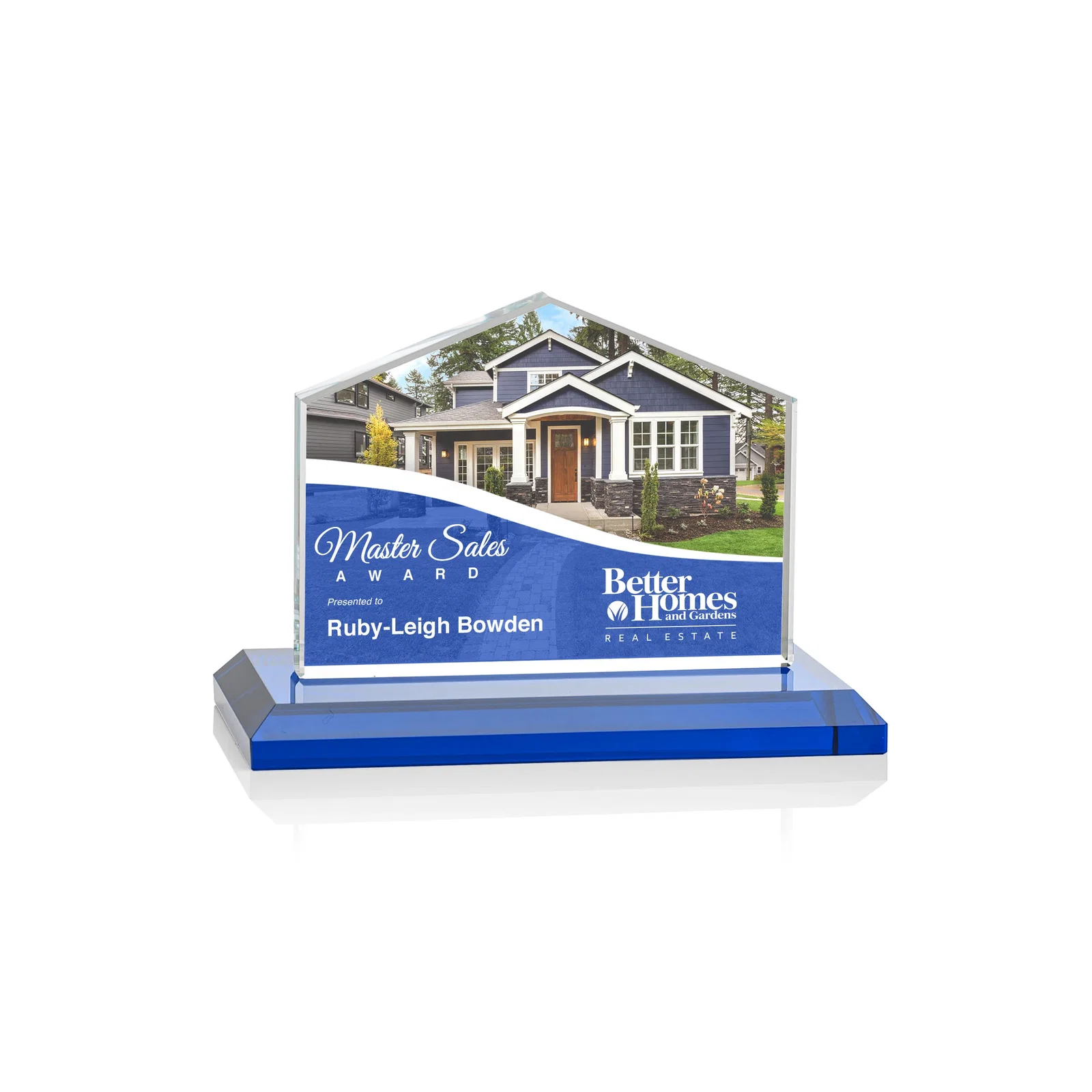 Customized Starfire Crystal Real Estate Award in Eight Base Colors for service anniversary gifts
