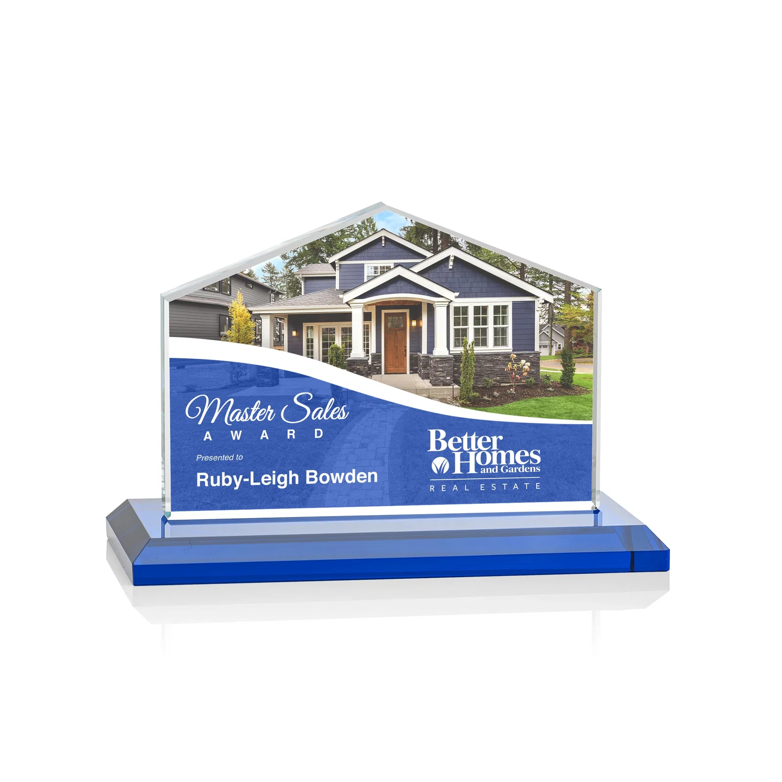Customized Starfire Crystal Real Estate Award in Eight Base Colors for sales achievement awards