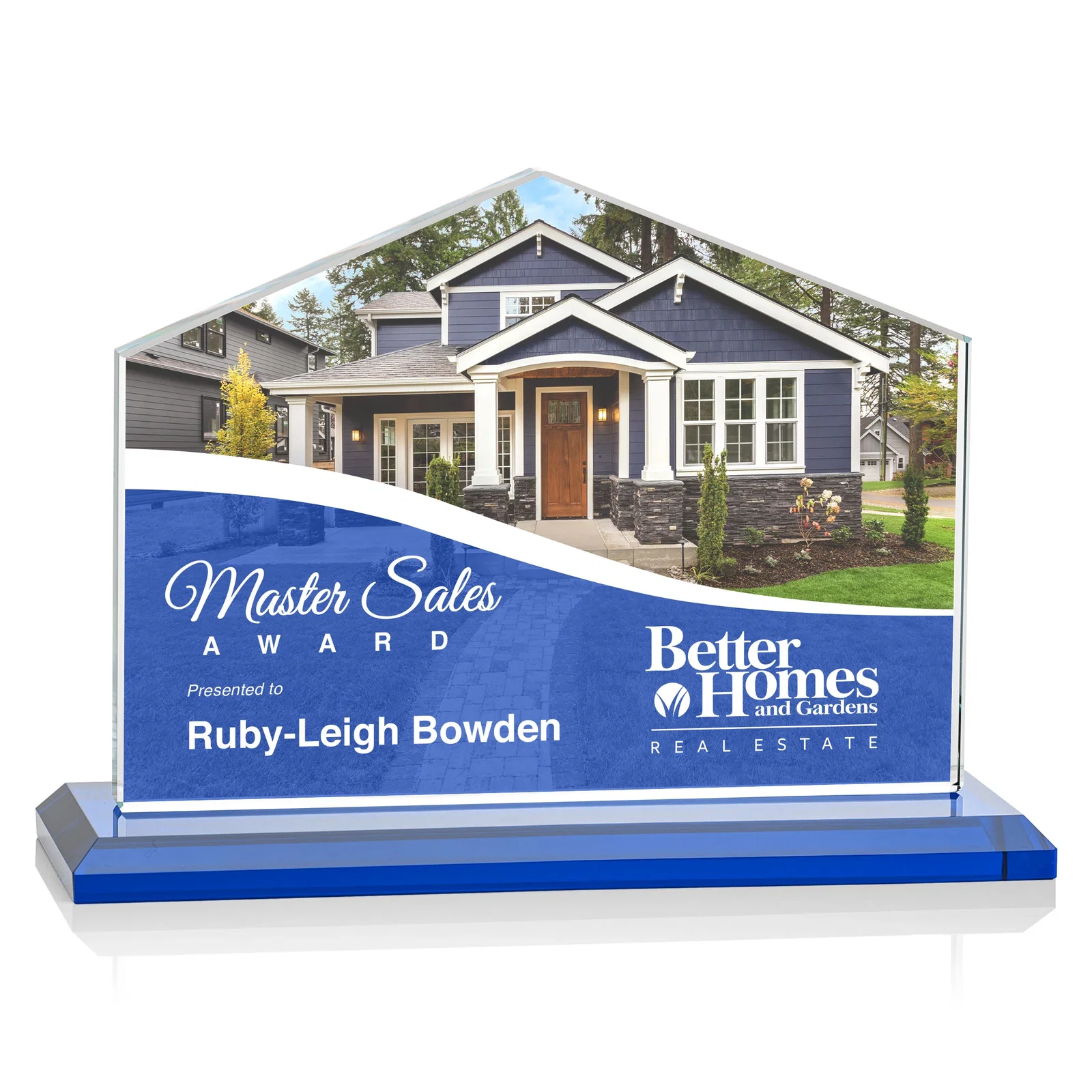 Customized Starfire Crystal Real Estate Award in Eight Base Colors for team milestone celebrations