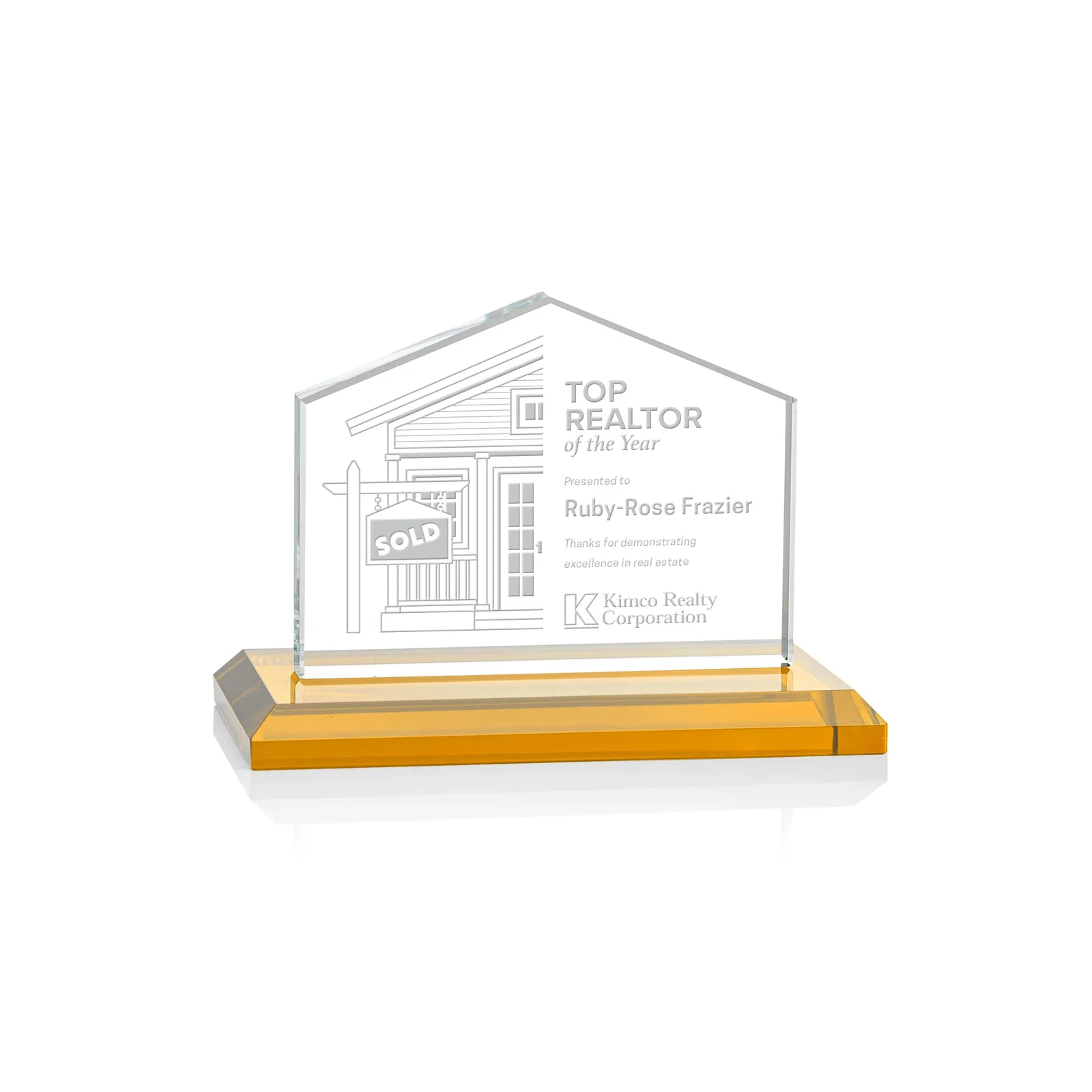 Custom Starfire Crystal Real Estate Award in Eight Base Colors for donor appreciation