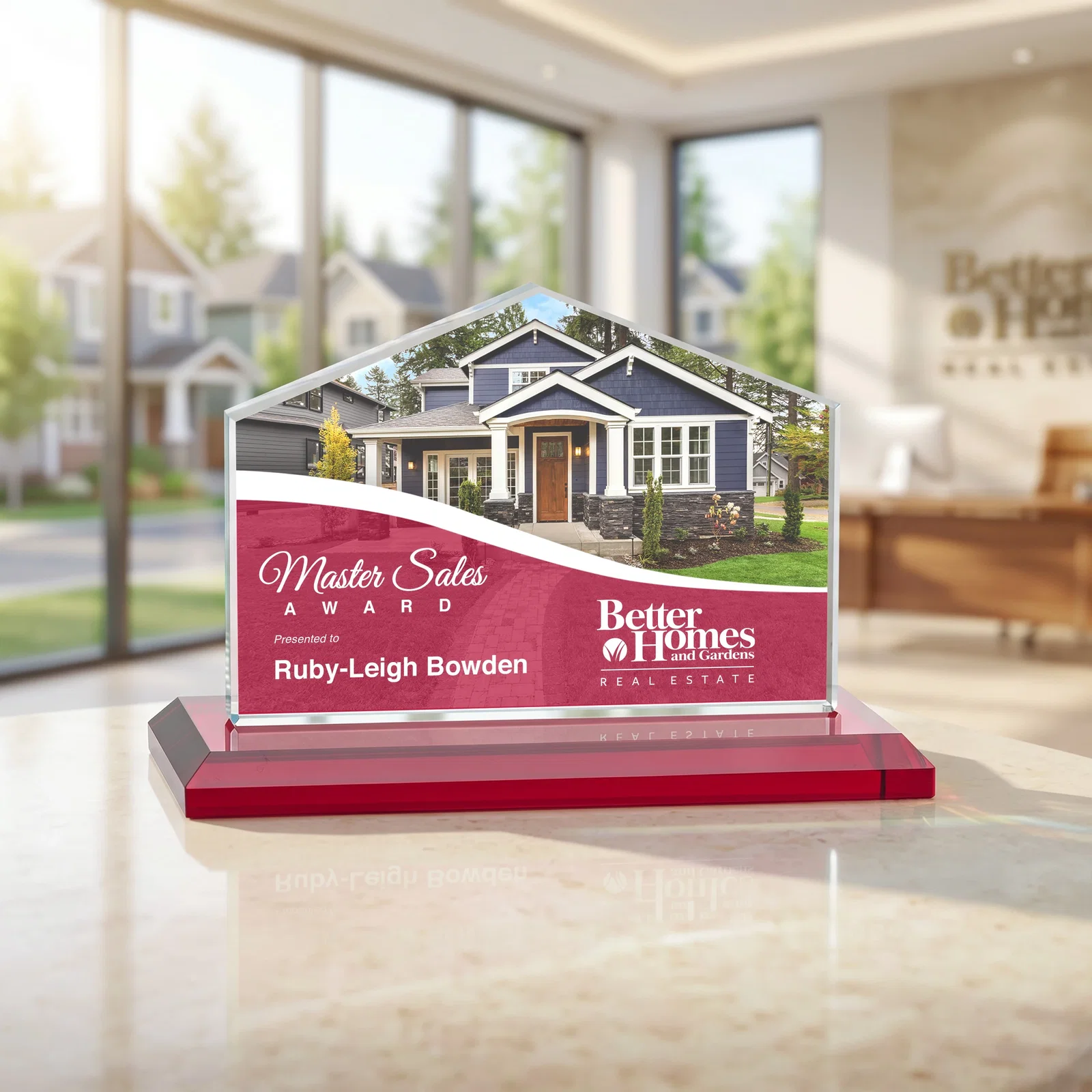 Customized Starfire Crystal Real Estate Award in Eight Base Colors for company anniversary events