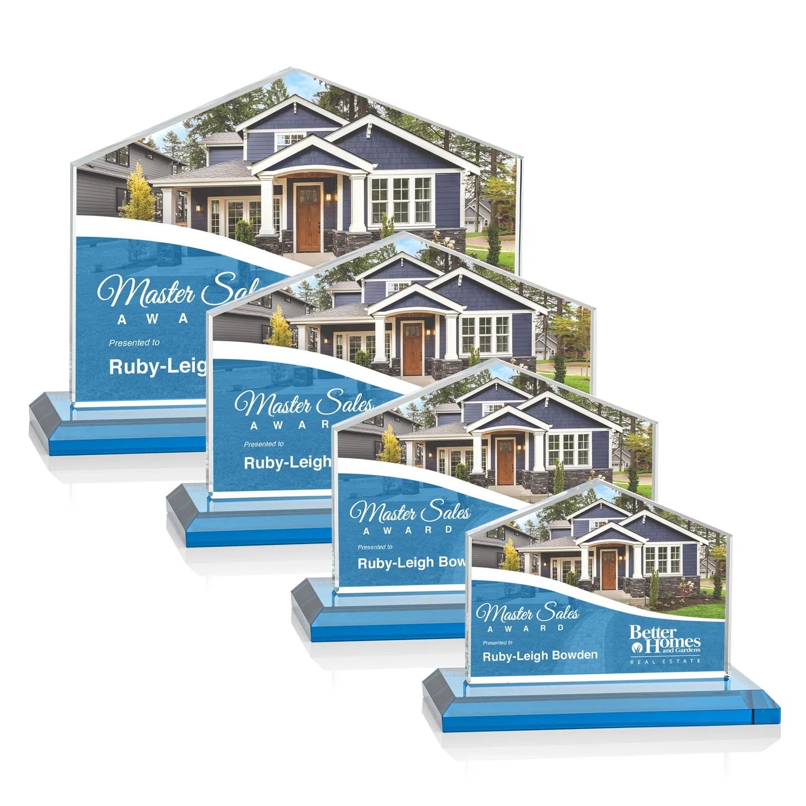 Custom engraved Starfire Crystal Real Estate Award in Eight Base Colors for employee recognition