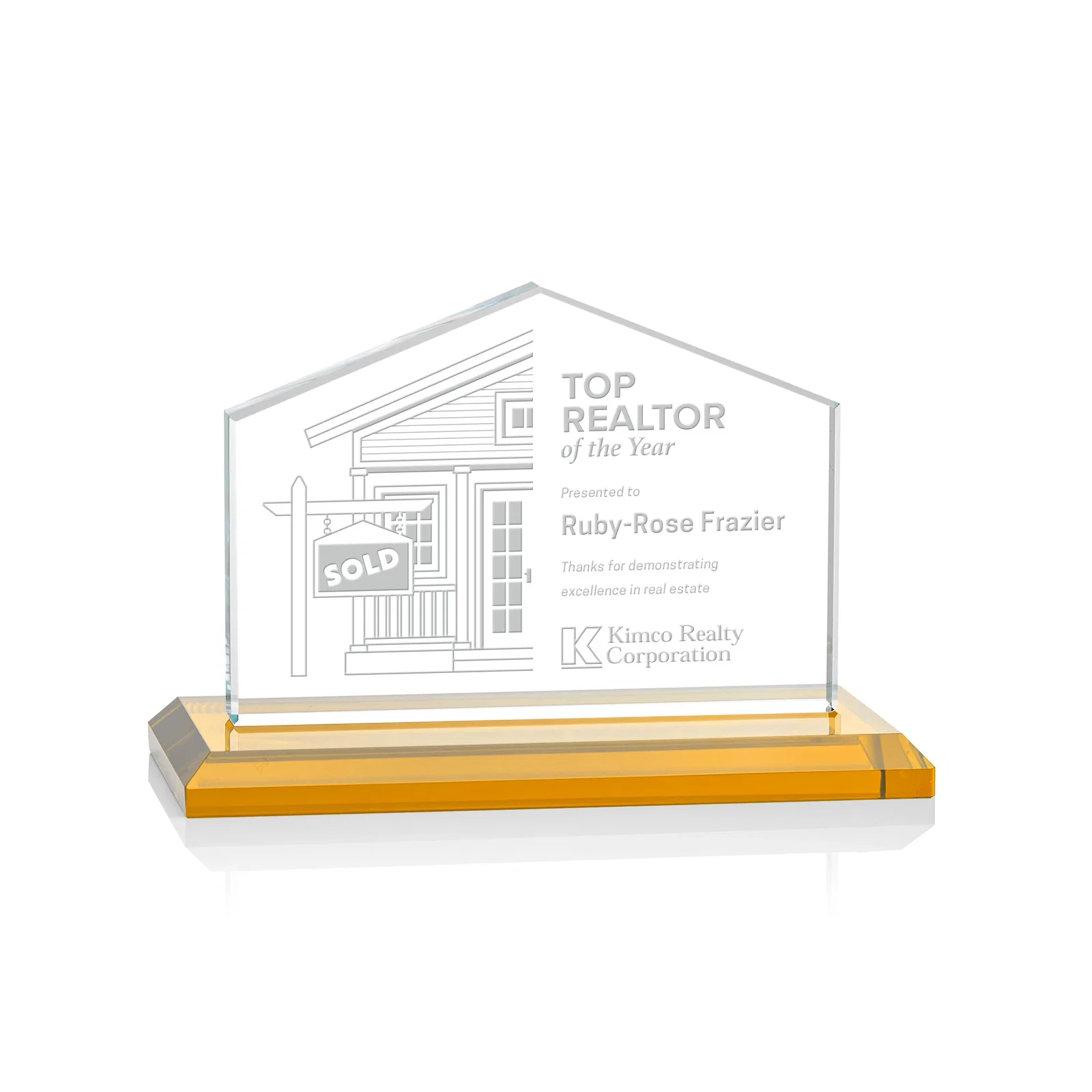 Custom Starfire Crystal Real Estate Award in Eight Base Colors for graduation ceremonies