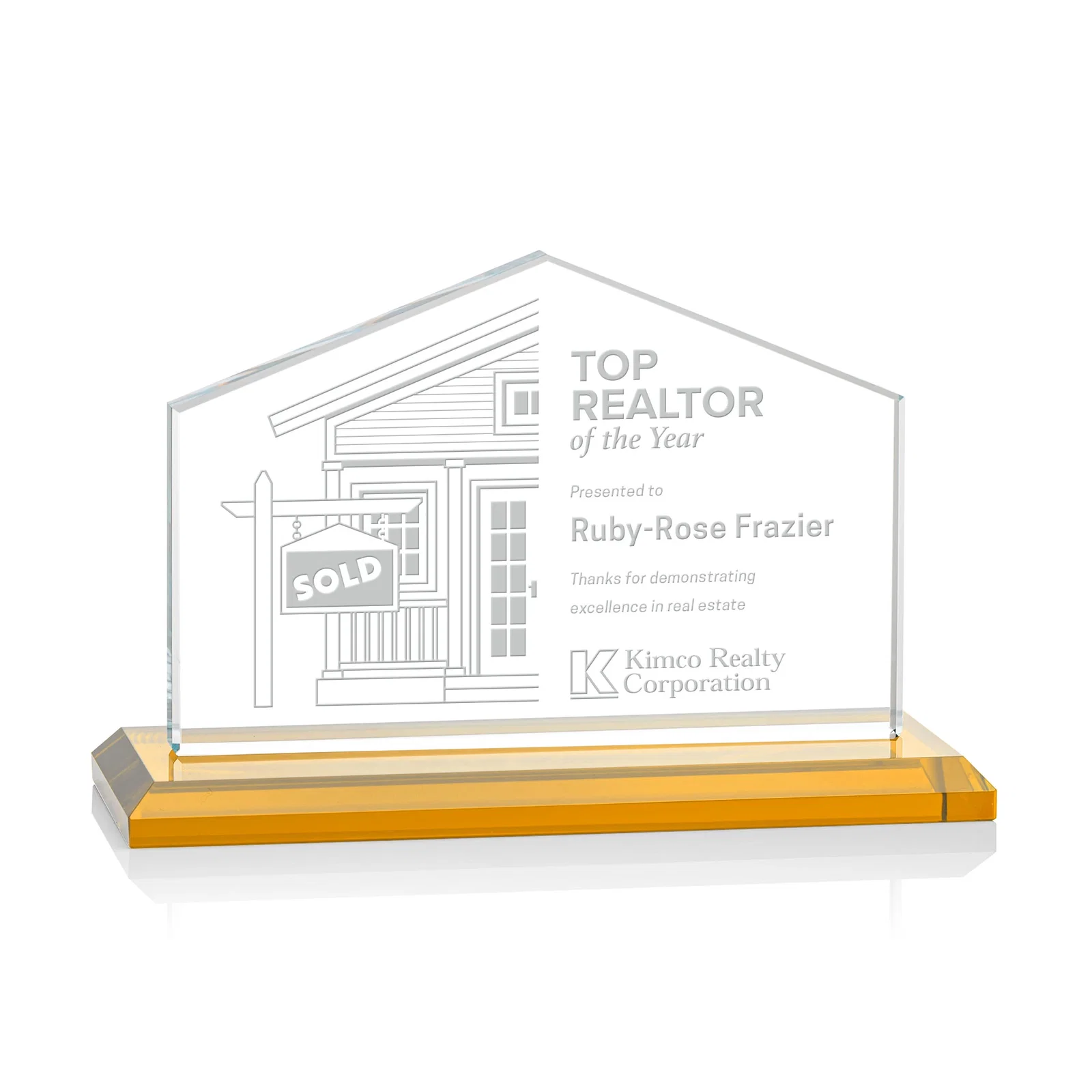 Custom Starfire Crystal Real Estate Award in Eight Base Colors for safety achievement programs