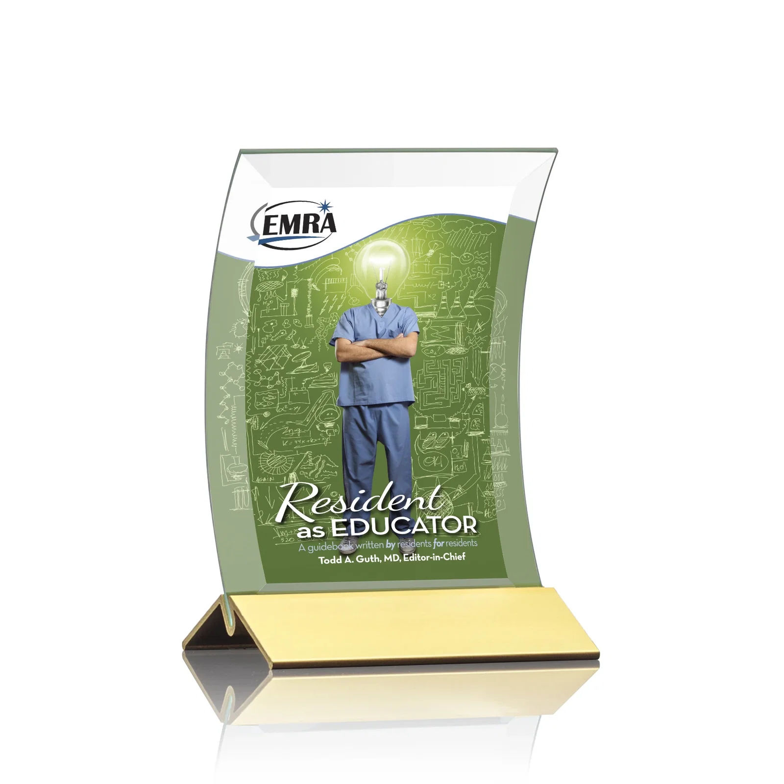 Custom Curved Starfire Crystal Award on a Choice of Metal Bases for volunteer appreciation