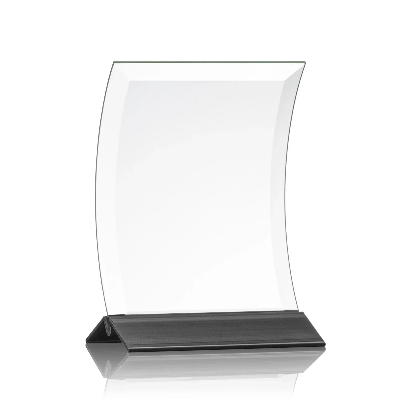 Promotional Curved Starfire Crystal Award on a Choice of Metal Bases for retirement presentations