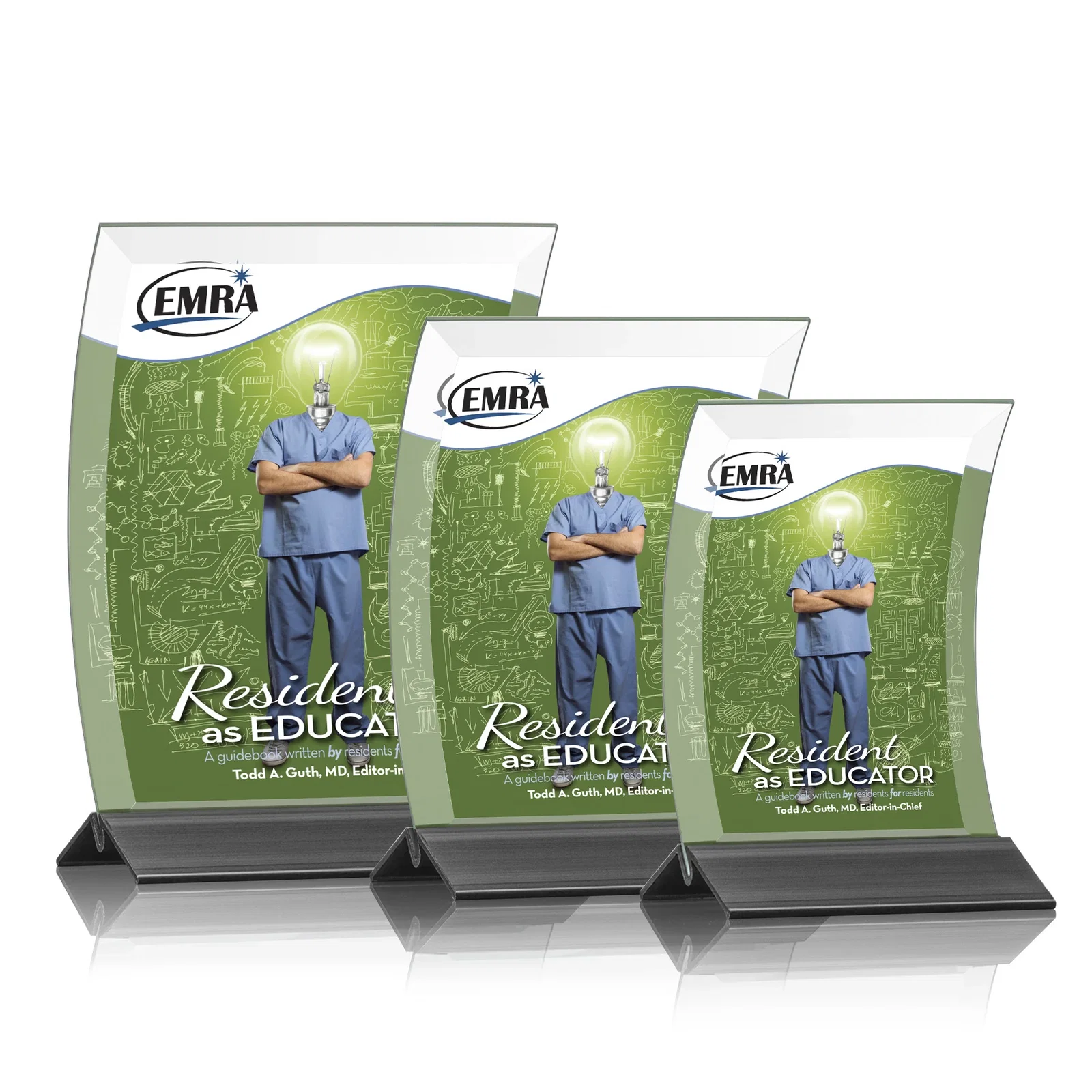 Custom Curved Starfire Crystal Award on a Choice of Metal Bases for retirement presentations
