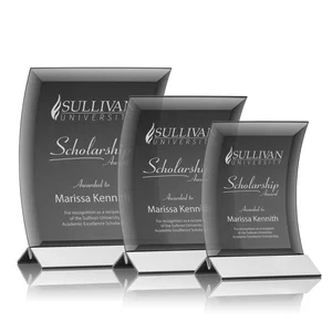 Curved Black Starfire Crystal Panel Award on Metal Base