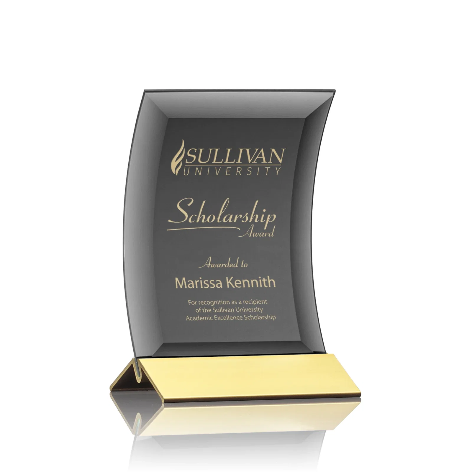 Custom Curved Black Starfire Crystal Panel Award on Metal Base for volunteer appreciation