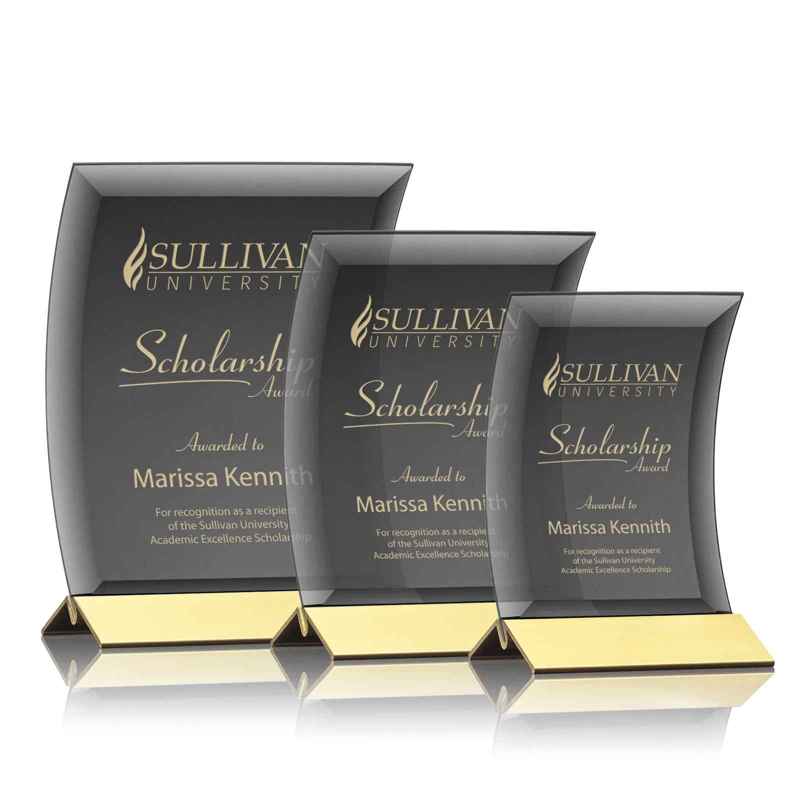 Custom Curved Black Starfire Crystal Panel Award on Metal Base for safety achievement programs