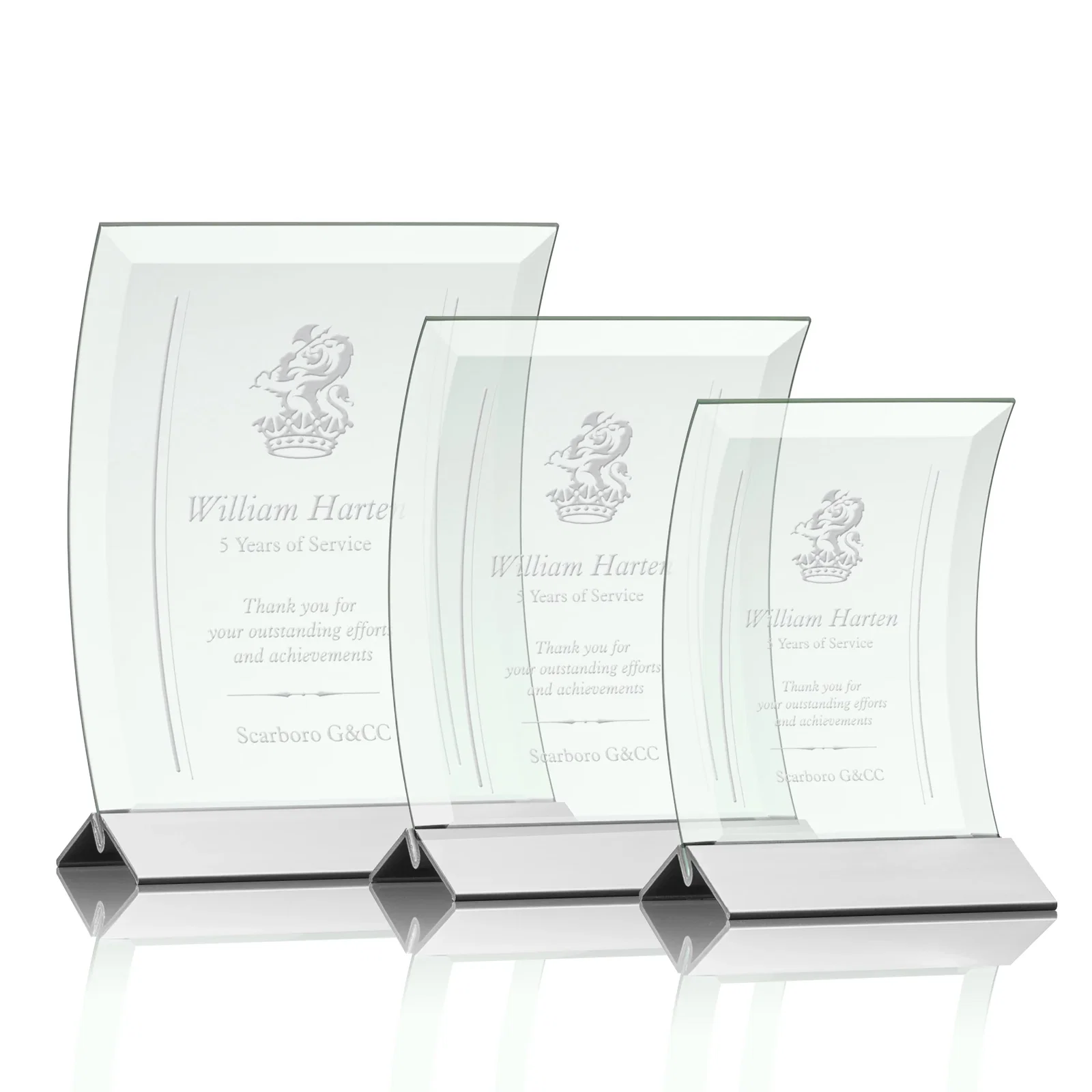 Custom Jade Glass Panel Award With A Full-Width Curve for employee recognition