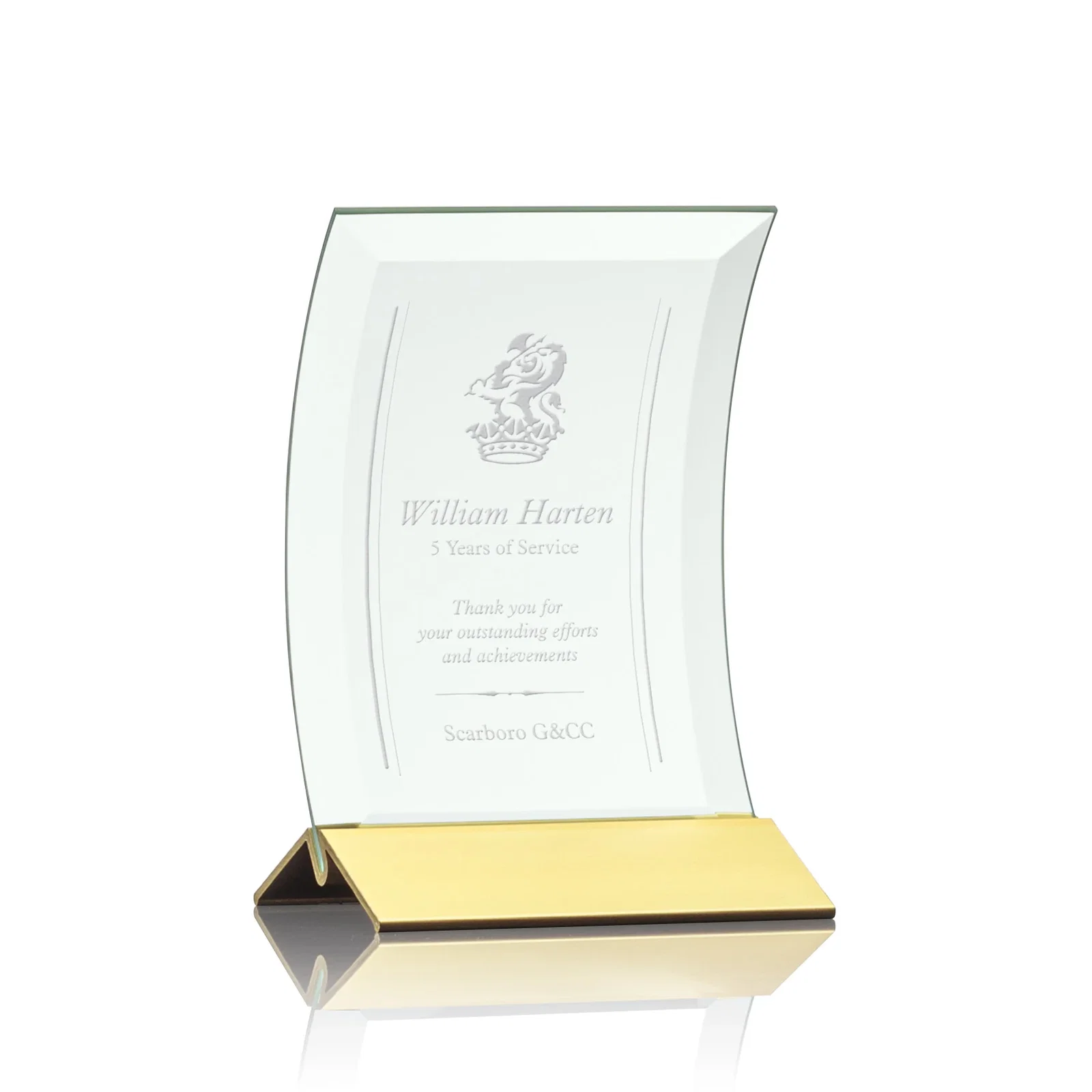 Custom Jade Glass Panel Award With A Full-Width Curve for volunteer appreciation