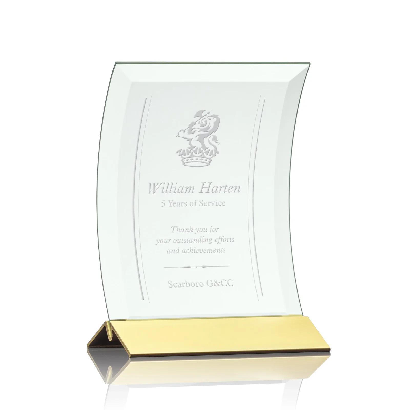 Custom Jade Glass Panel Award With A Full-Width Curve for dealer and partner awards