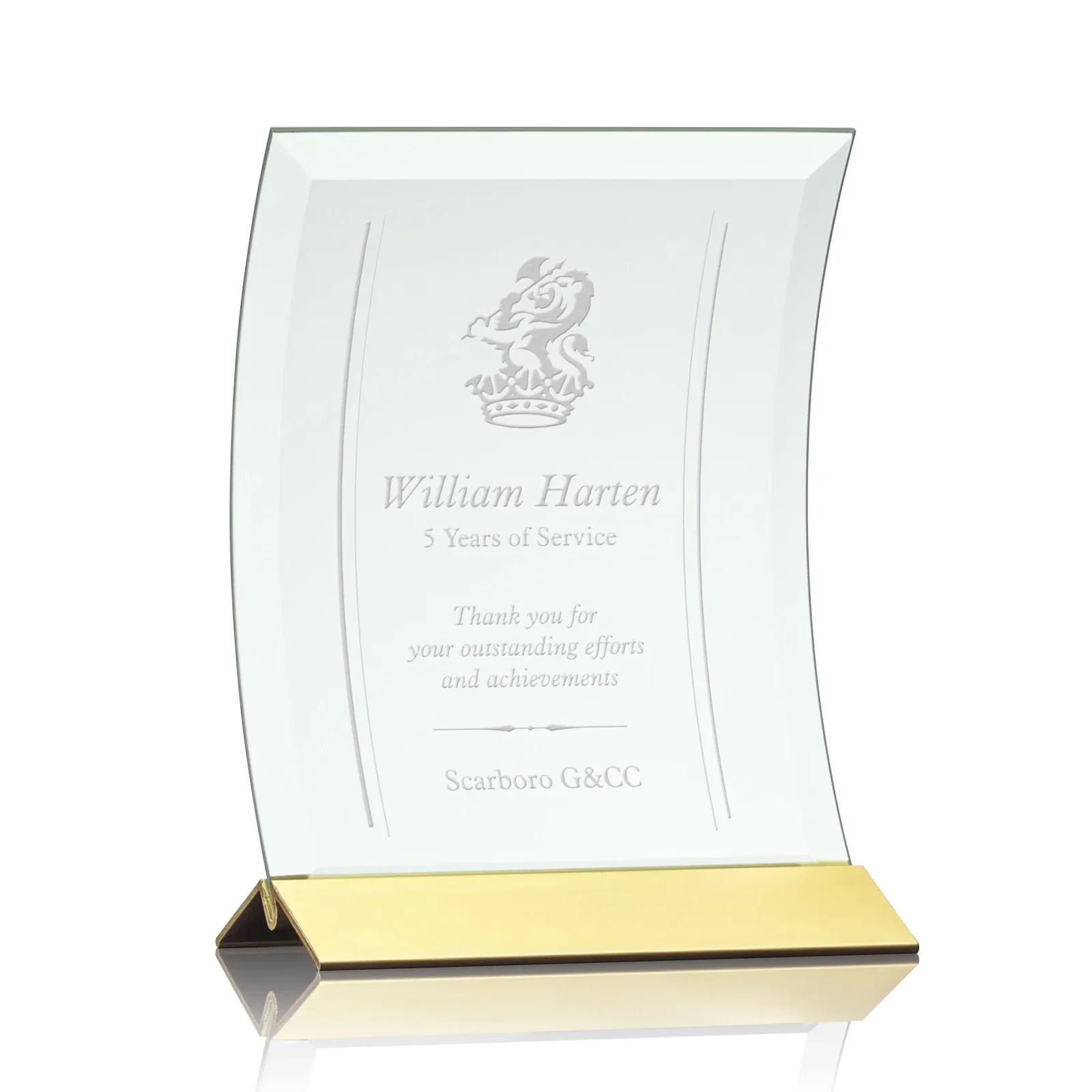 Custom Jade Glass Panel Award With A Full-Width Curve for company anniversary events