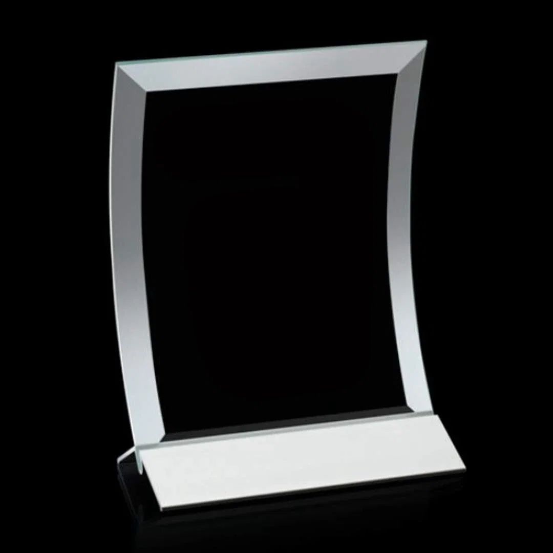 Personalized Jade Glass Panel Award With A Full-Width Curve for corporate award ceremonies