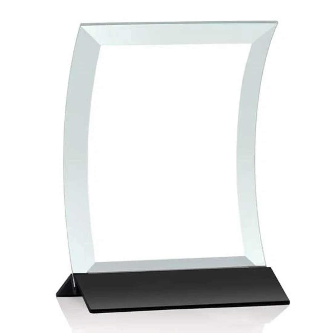 Personalized Jade Glass Panel Award With A Full-Width Curve for service anniversary gifts