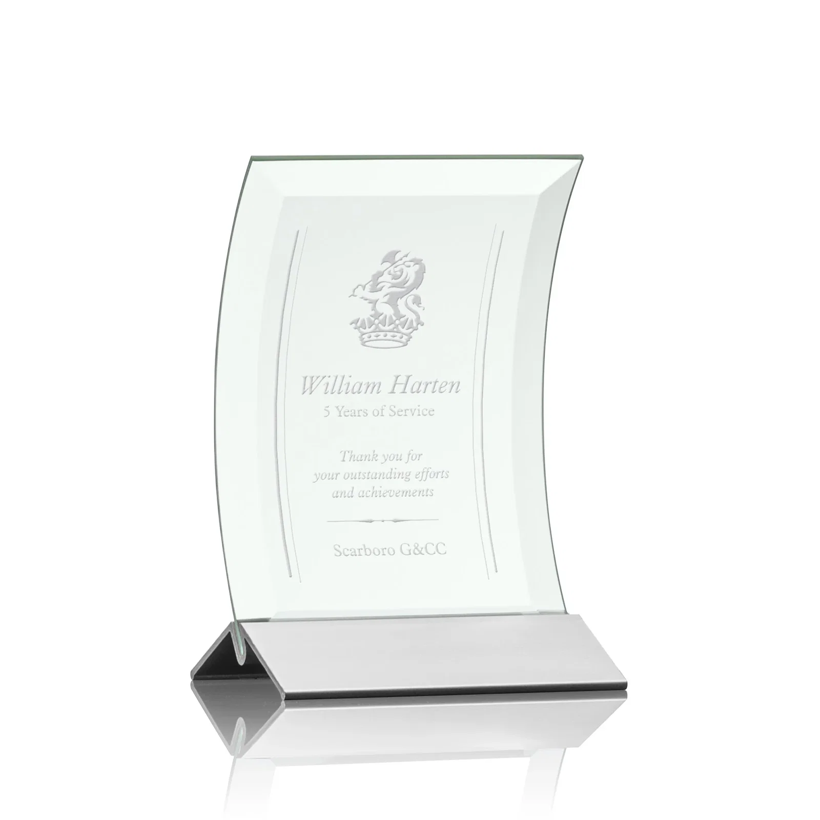 Custom Jade Glass Panel Award With A Full-Width Curve for corporate award ceremonies