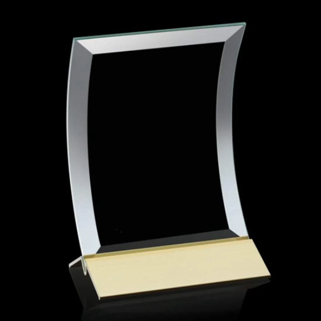 Personalized Jade Glass Panel Award With A Full-Width Curve for retirement presentations