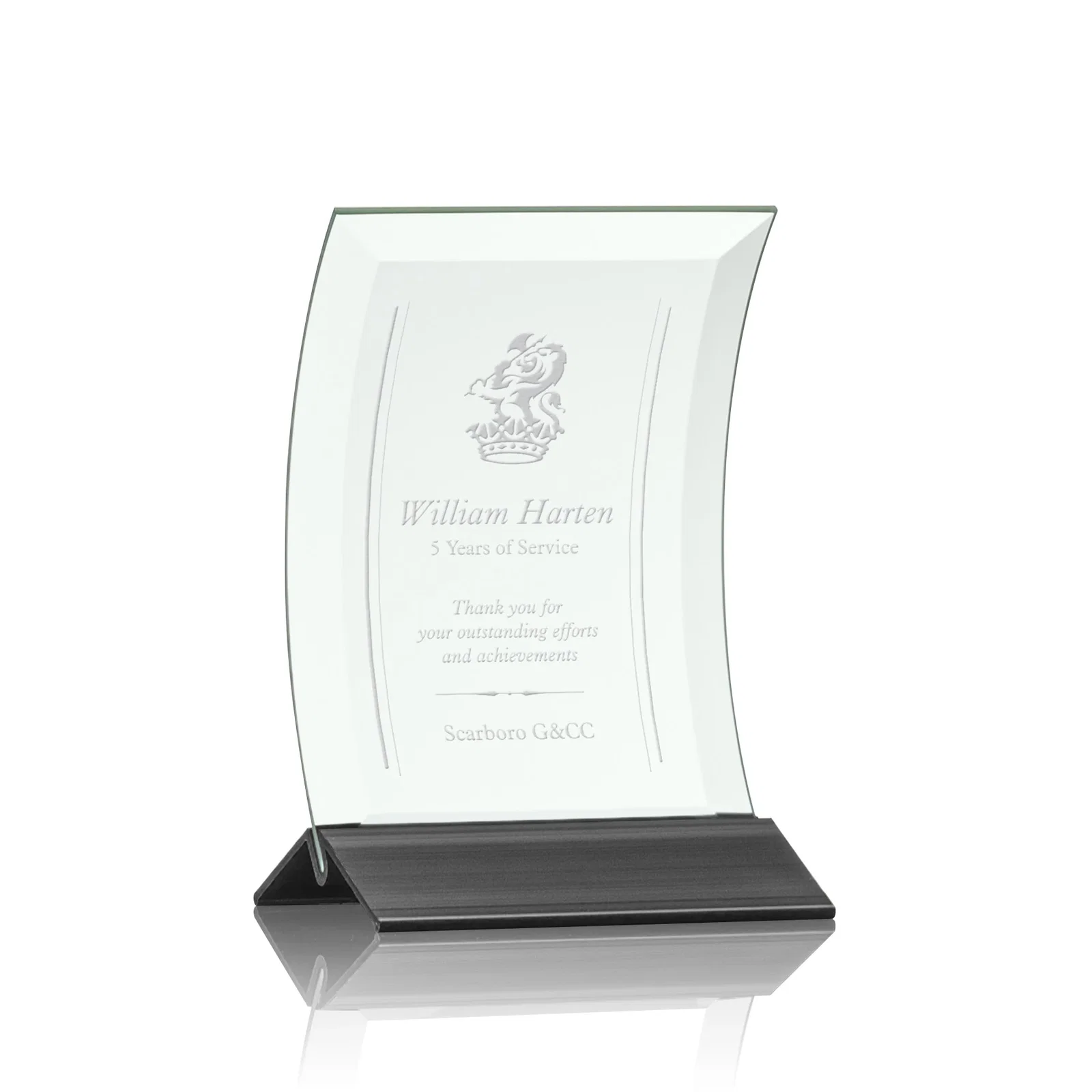 Custom Jade Glass Panel Award With A Full-Width Curve for team milestone celebrations