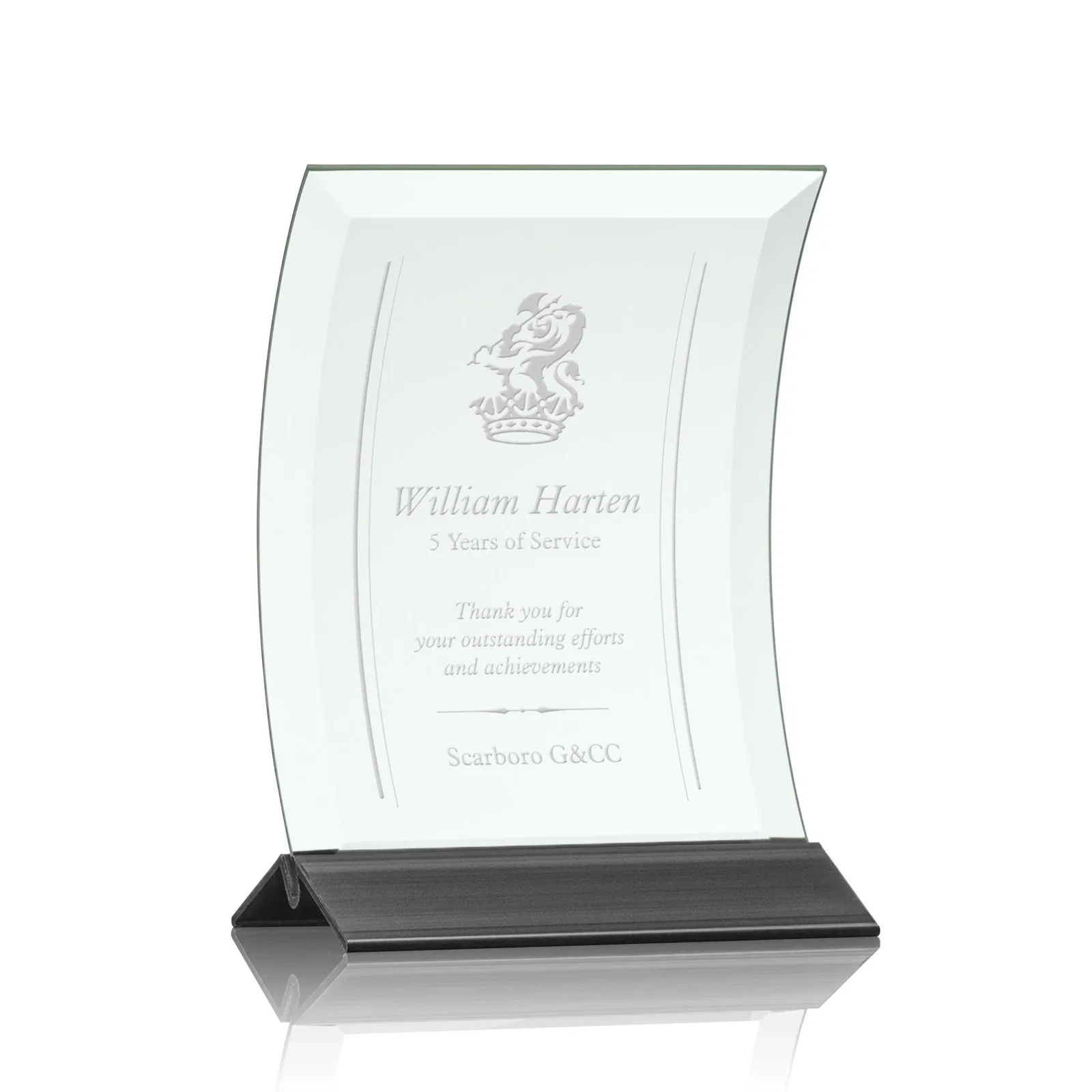 Custom Jade Glass Panel Award With A Full-Width Curve for donor appreciation