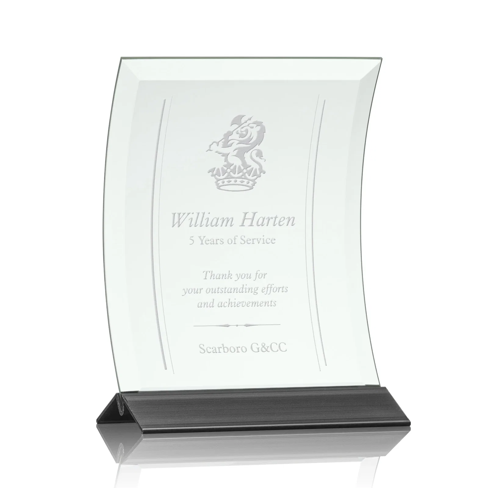 Custom Jade Glass Panel Award With A Full-Width Curve for graduation ceremonies