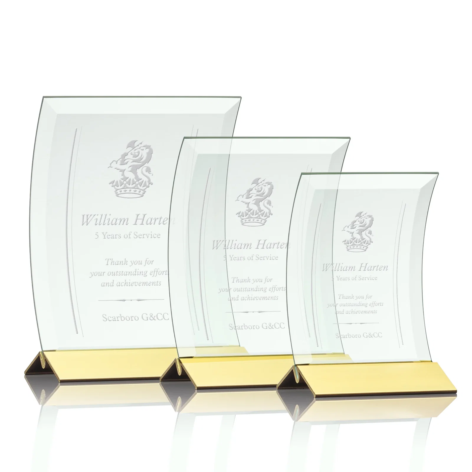 Custom Jade Glass Panel Award With A Full-Width Curve for safety achievement programs