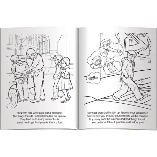 4-count non-toxic Fun Pak crayons bundled with Don't Mess with Gangs coloring book